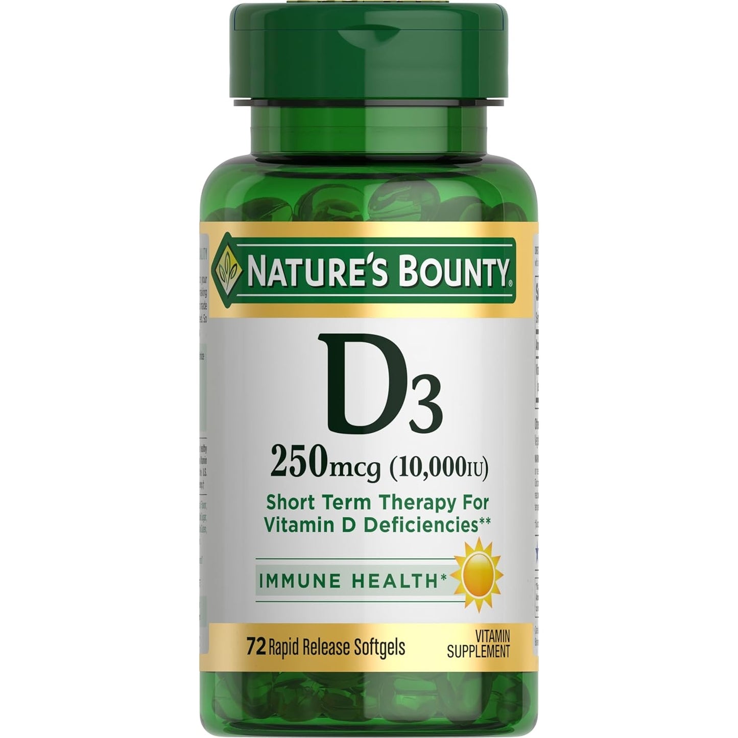 Nature's Bounty Vitamin D for Immune Support and Promotes Healthy Bones, 10000IU, Softgels, Multi-Color, 10,000 IU, 72 Count (Pack of 1) - Medaid