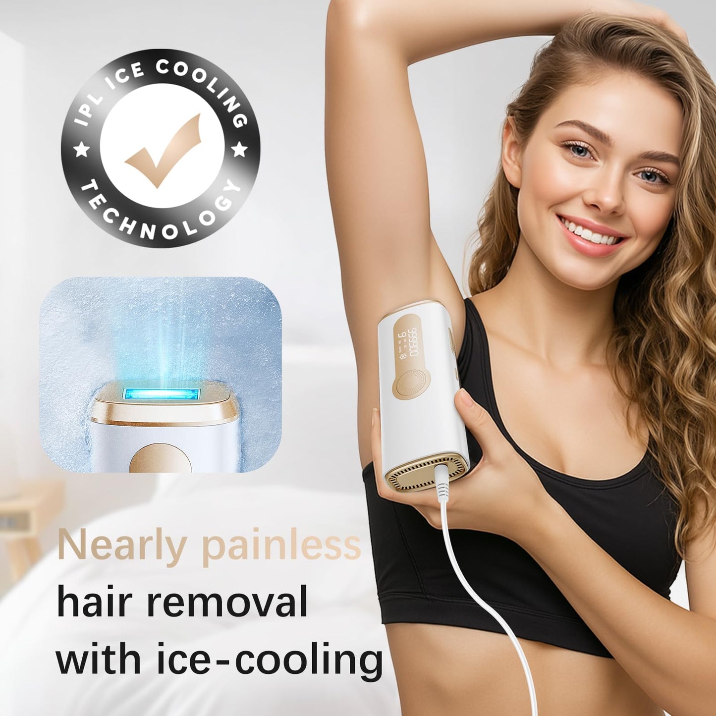 Laser Hair Removal, IPL Laser Hair Removal Device for Women & Men, Safe at-Home Nearly Painless 45°F Ice-Cooling Contact, Long-Lasting Result for Full Body & Face, Off-White - Medaid International