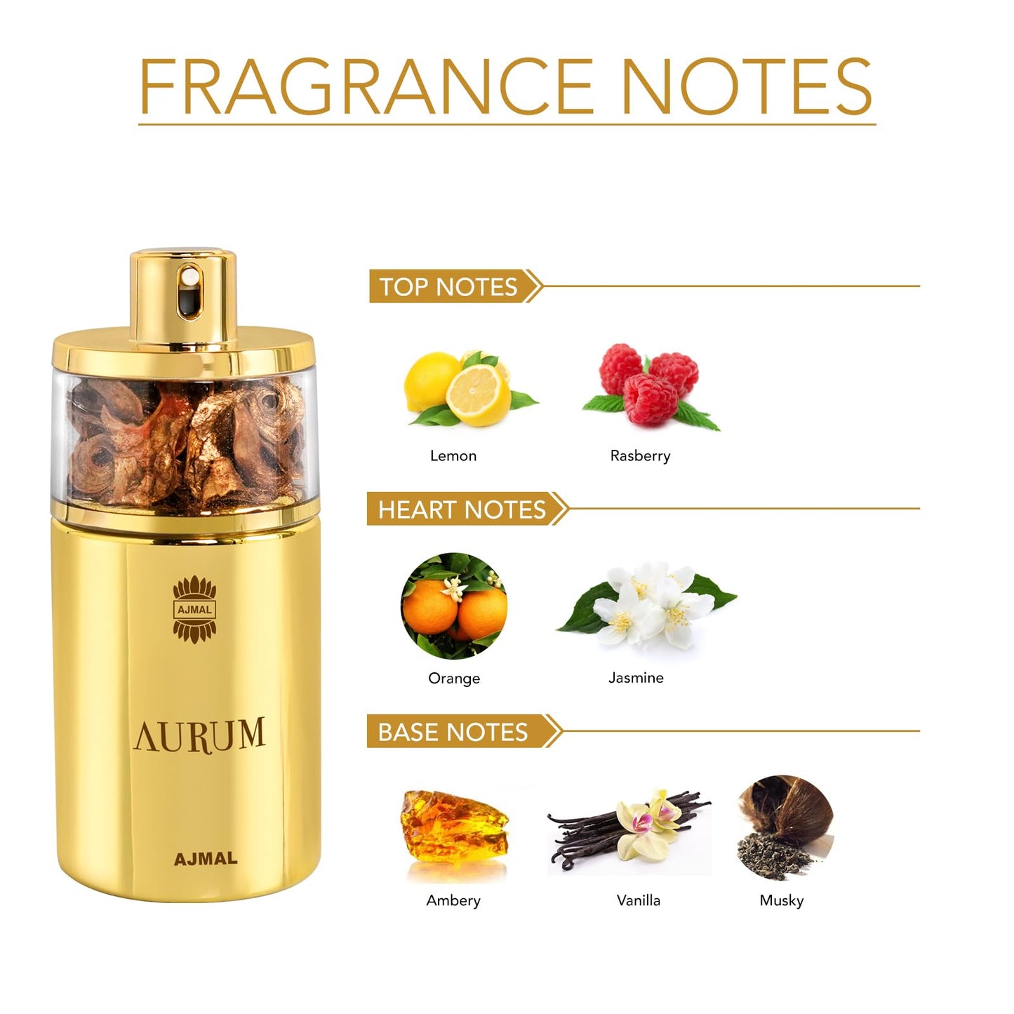 Ajmal Aurum Eau de Parfum 2.5 oz (75 ml) for Women | Fresh, Fruity & Floral Oriental Perfume with Amber, Musk & Vanilla | Long-Lasting Luxury Scent from Dubai - Medaid International