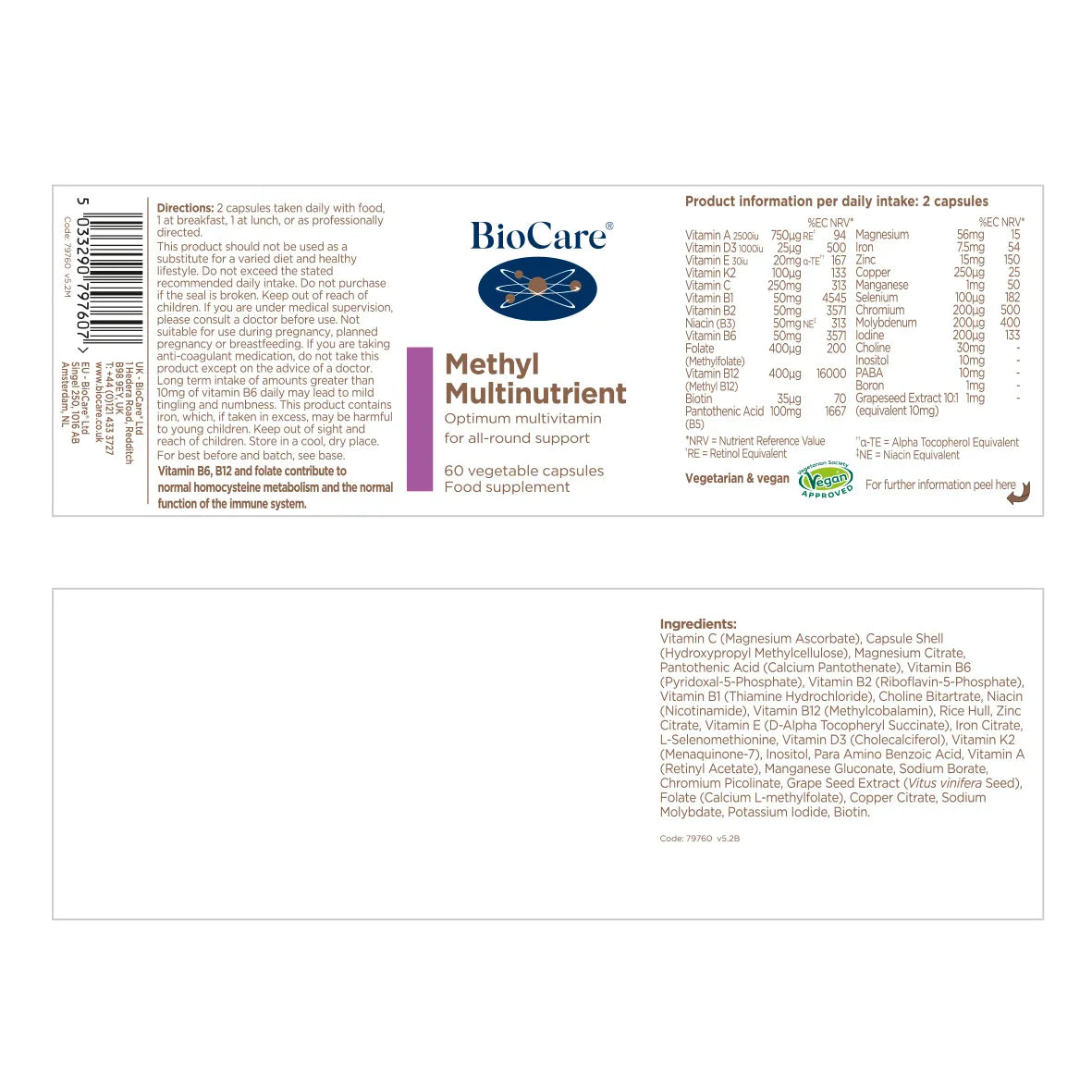 BioCare - Methyl Multinutrient 60 Capsules - Medaid International