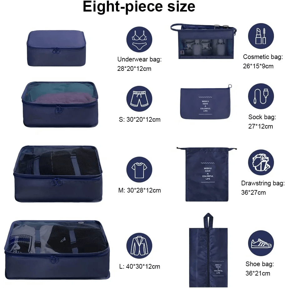 Buy 2 Get 1 Free 8 Piece Travel Packing Cubes Luggage Organizer Bundle - Medaid International