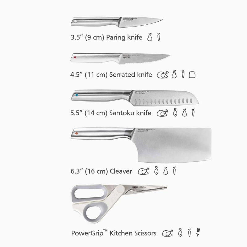 Joseph Joseph Elevate™ Fusion 5-piece Knife & Scissor Set with Beechwood Block - Medaid International