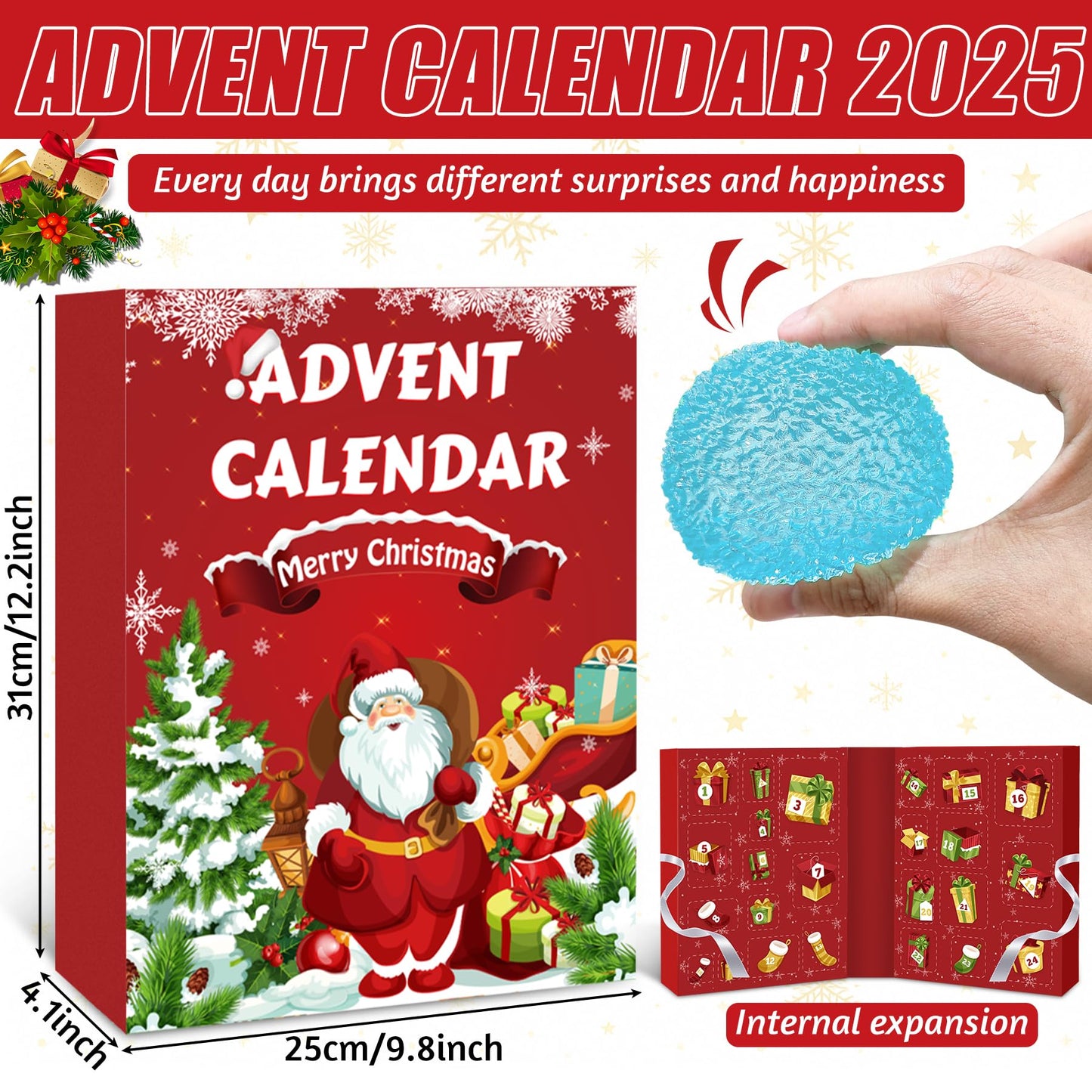 Advent Calendar 2025, 24 Days of Christmas Countdown Calendar for 24 Kawaii Squishies Toys, Surprises Sensory Fidget Toys for Kids & Adult, Christmas Party Favors Gift - Medaid International