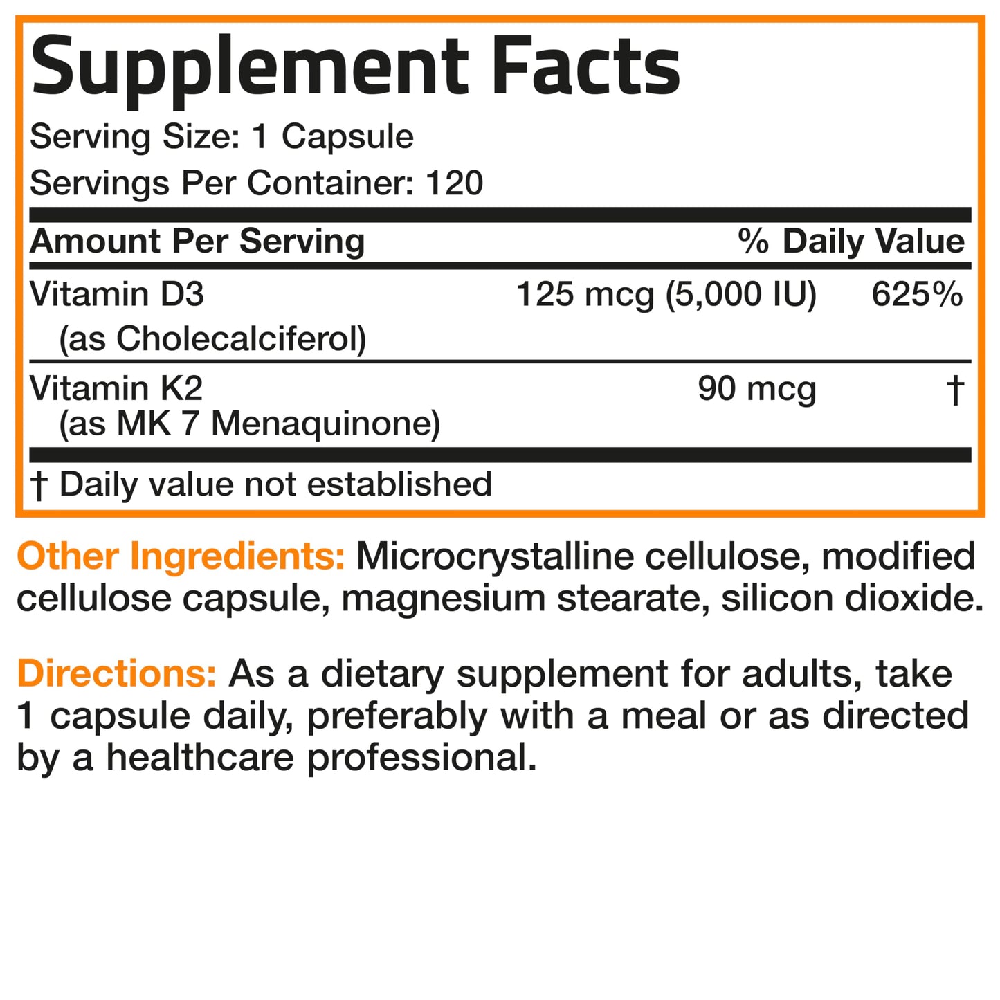 Bronson Vitamin K2 (MK7) with D3 Supplement Non-GMO Formula 5000 IU Vitamin D3 & 90 mcg K2 MK-7 Easy to Swallow D & K Complex, 120 Capsules - Medaid International