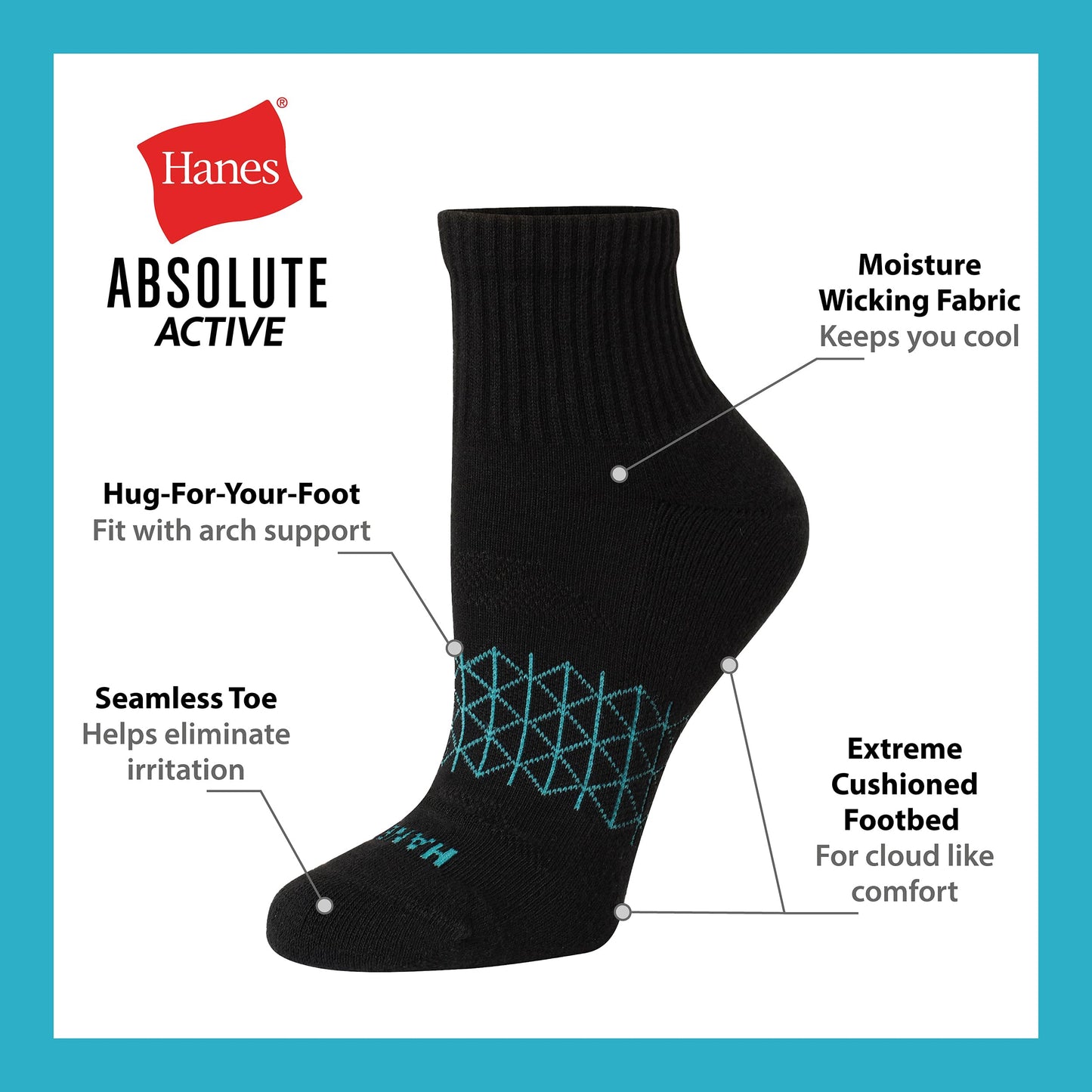 Hanes Women's Cushioned Ankle Socks, Absolute Active Ankle Socks for Women, Seamless Toe, 4-Prs - Medaid International