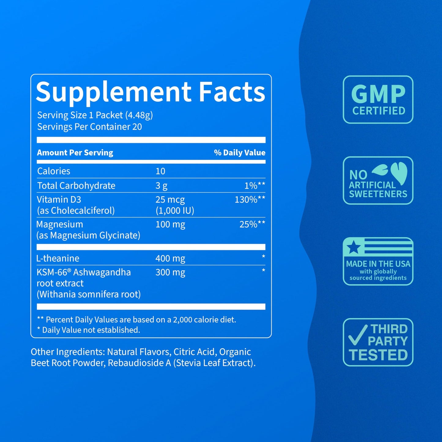 Nello Supercalm Powdered Drink Mix, Raspberry Lemonade, L Theanine, Ksm-66 Ashwagandha, Magnesium Glycinate, Vitamin D 3, Supplements for Relaxation & Focus, No Sugar, Non GMO, On The Go, 20 Ct - Medaid International