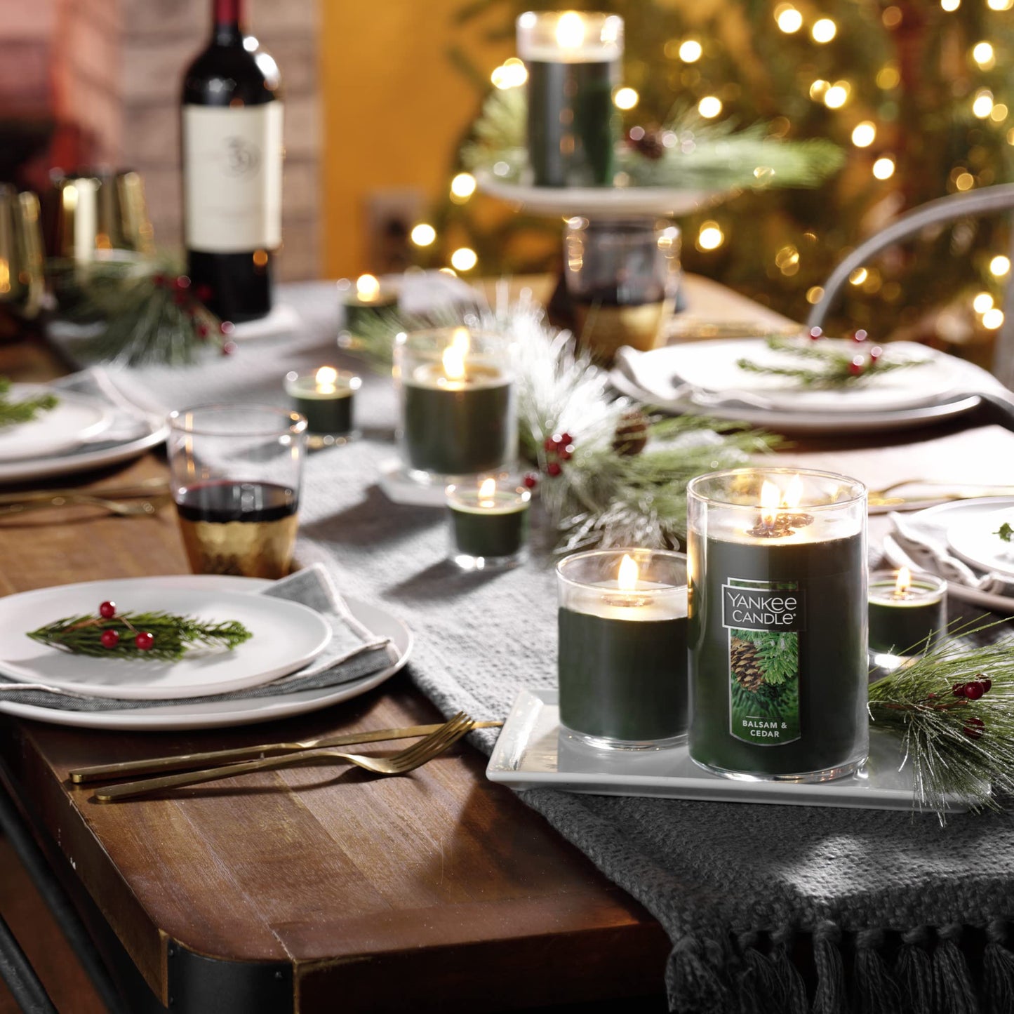 Yankee Candle Balsam & Cedar Scented, Classic Large 22oz Dual-Wick Tumbler Candle, Over 75 Hours Burn Time, Ideal for Holiday Season & Gifting - Medaid International