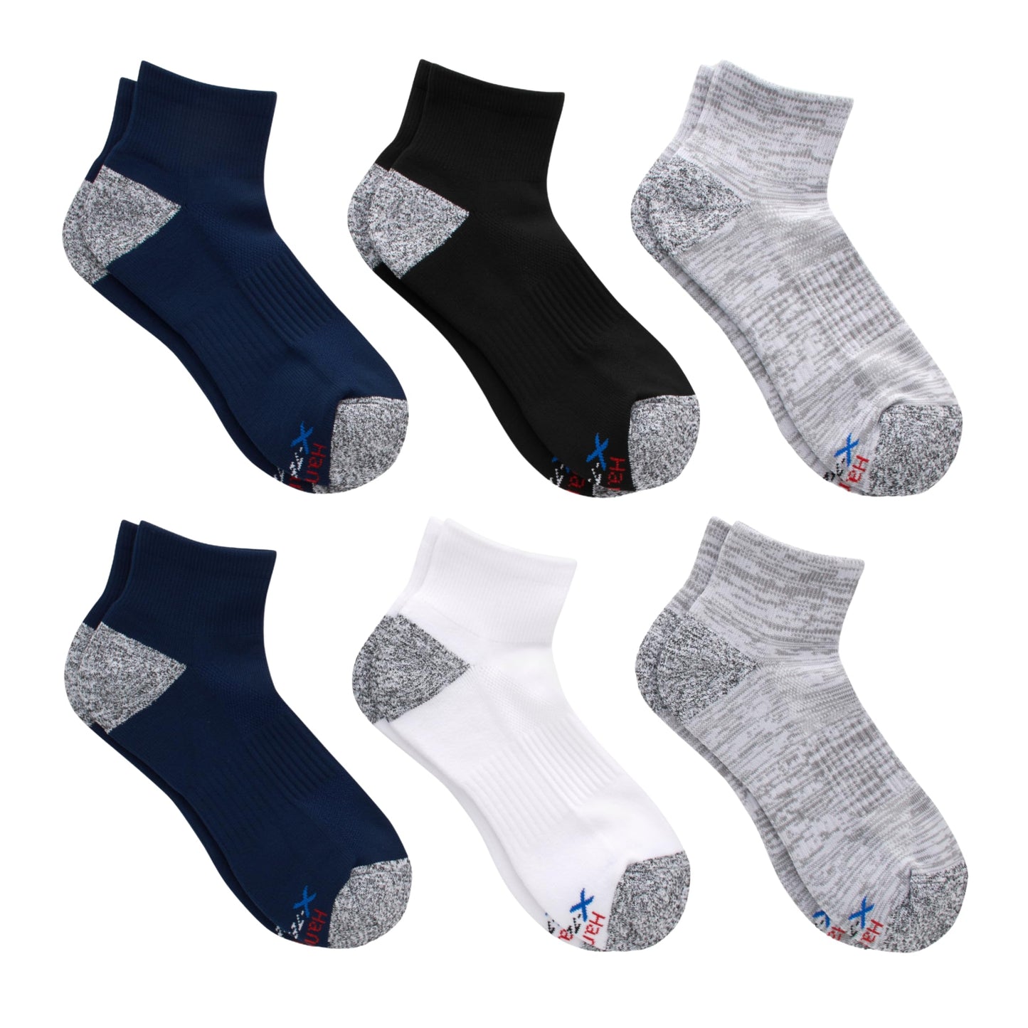 Hanes Men's Moves Performance, Moisture-Wicking Ankle & Low-Cut Socks, Breathable Mesh Panels, 6-Pack, Black/White/Grey, 6-12 - Medaid International