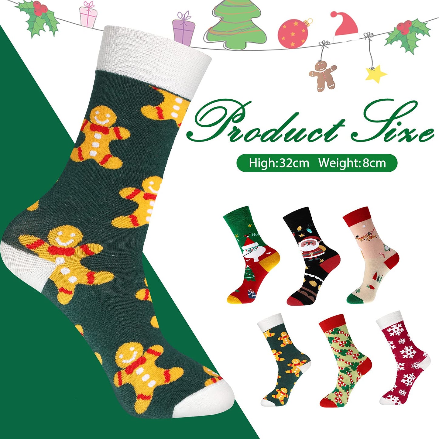Vicenpal 6 Pairs Christmas Socks for Men and Women Colorful Fun Festive Novelty Stockings Xmas Cute Socks with Santa Snowflake Gingerbread Candy Canes Design - Medaid International