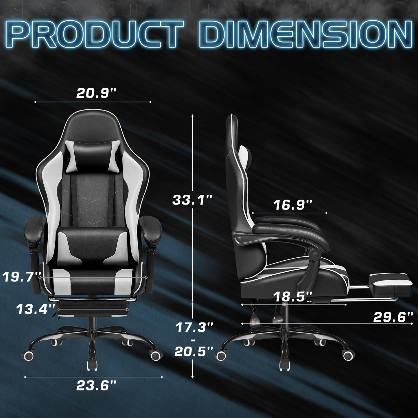 Homall Gaming Chair, Video Game Chair with Footrest and Massage Lumbar Support, Ergonomic Computer Chair Height Adjustable with Swivel Seat and Headrest (White) - Medaid International