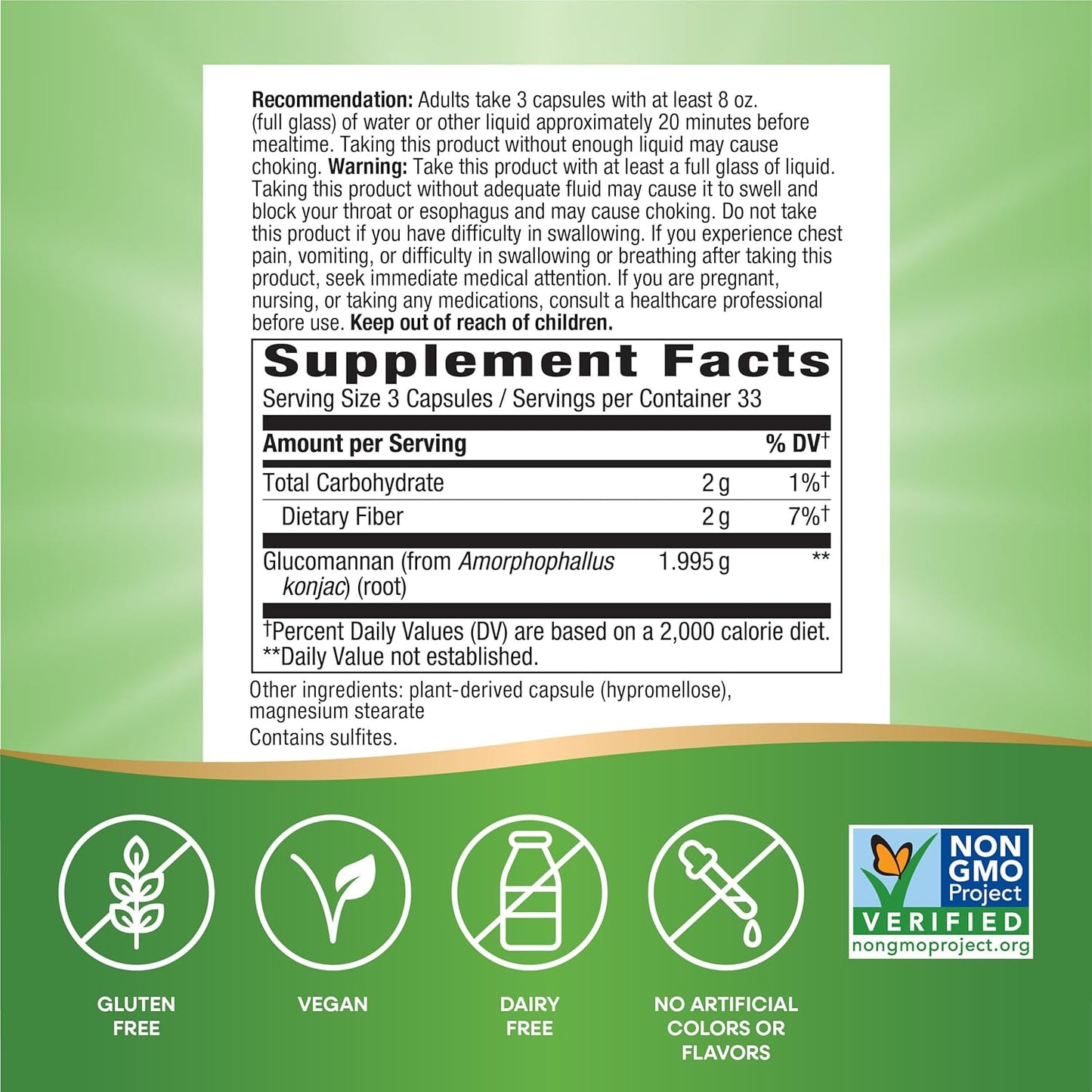 Nature's Way Premium Herbal Glucomannan from Konjac Root, 1,995 mg per serving, 100 Vegan Capsules - Medaid International