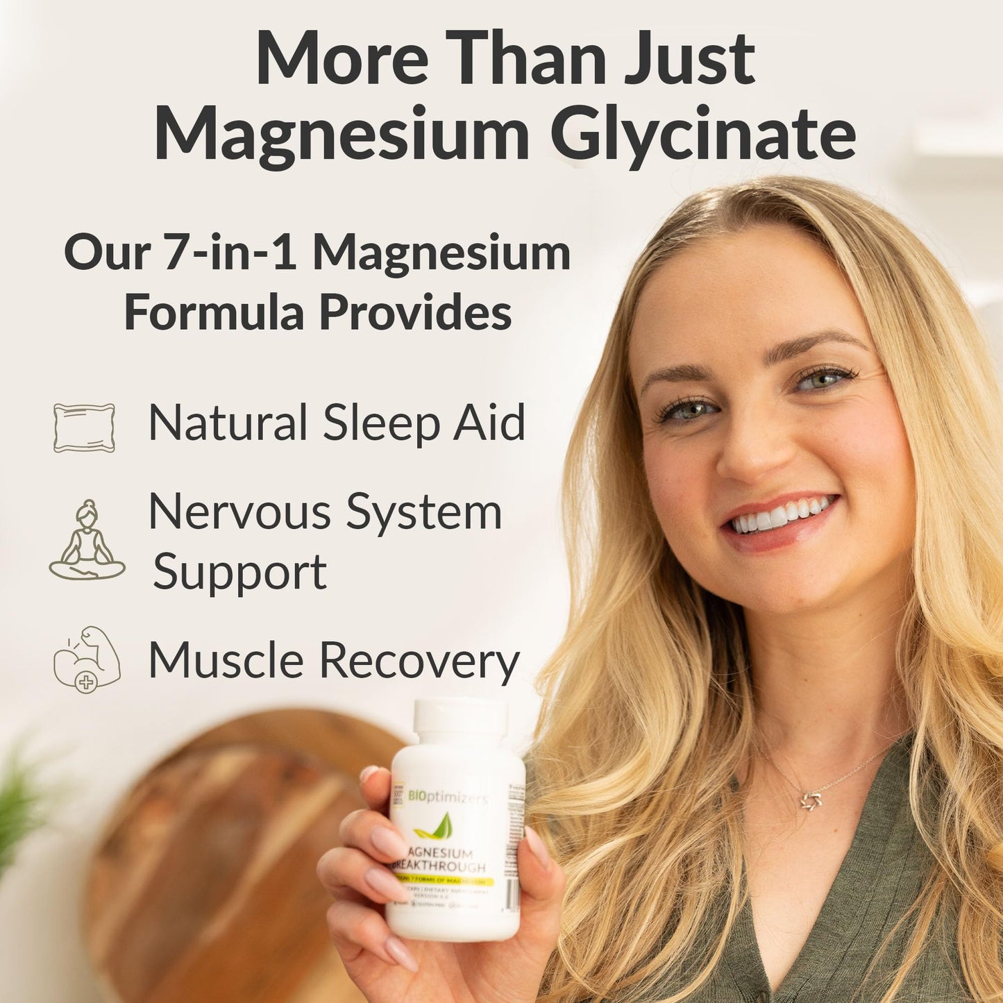 BIOptimizers Magnesium Breakthrough Complex Supplement with 7 Forms of Mg: Glycinate, Malate, Citrate, and More - Natural Support for Sleep and Cognitive Function - 60 Capsules- Calming Vitamins - Medaid International