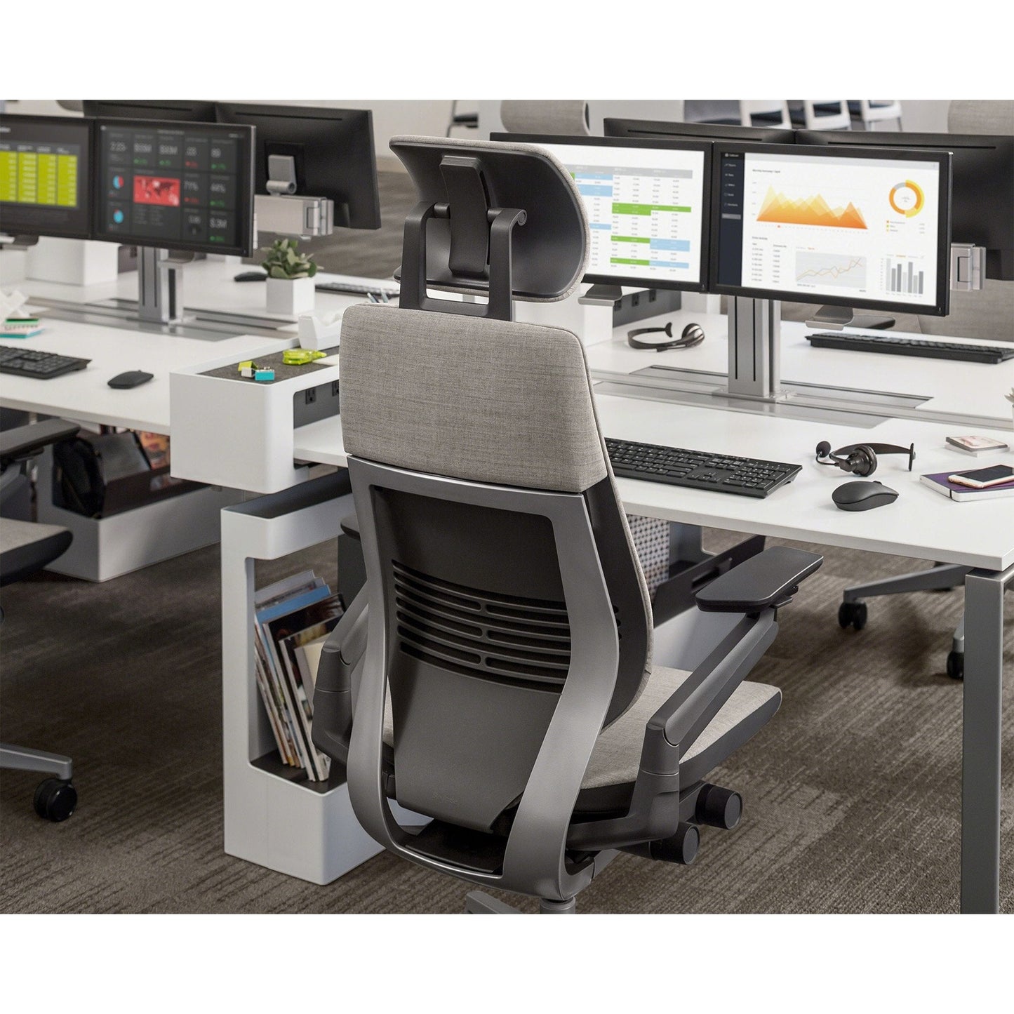 Steelcase Gesture Office Desk Chair with Headrest Plus Lumbar Support Cogent Connect Licorice 5S26 Fabric Standard Black Frame - Medaid International