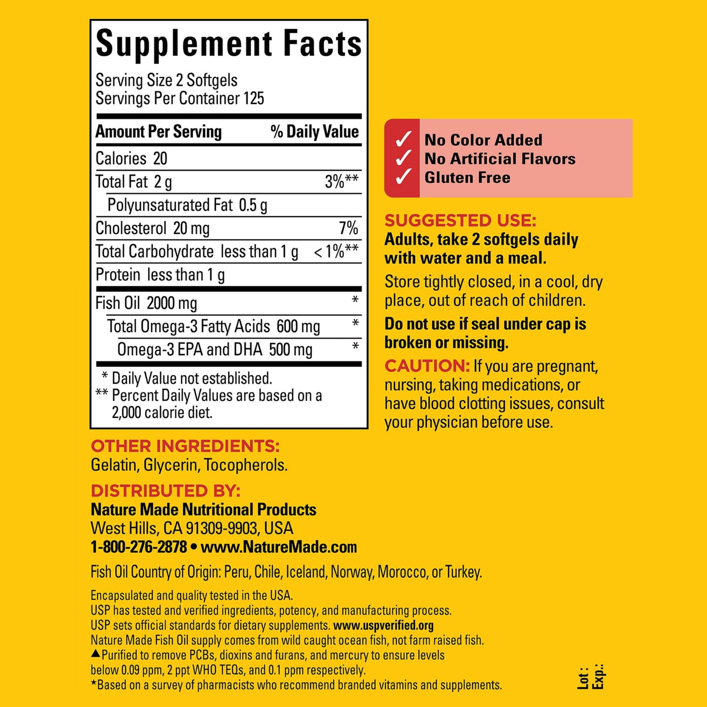 Nature Made Fish Oil Omega 3 Supplements, 1000mg Softgels, Omega 3 Fish Oil for Healthy Heart Support, 250 Softgels, 125 Day Supply - Medaid International