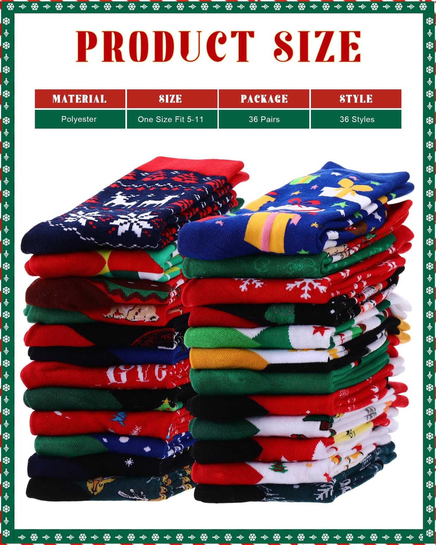 Suhine Christmas Socks Bulk for Women Men Crew Cotton Novelty Xmas Santa Claus Socks for Christmas Holiday Gifts(36,Stylish Style) - Medaid International