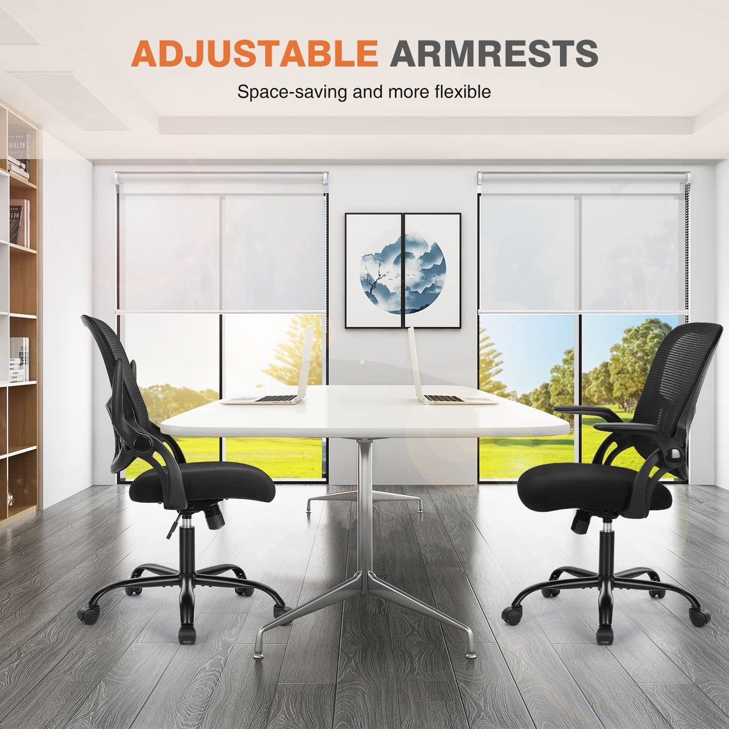 Sweetcrispy Office Computer Desk Chair, Ergonomic Mid-Back Mesh Rolling Work Swivel Task Chairs with Wheels, Comfortable Lumbar Support, Comfy Flip-up Arms for Home, Bedroom, Study, Student, Black - Medaid International