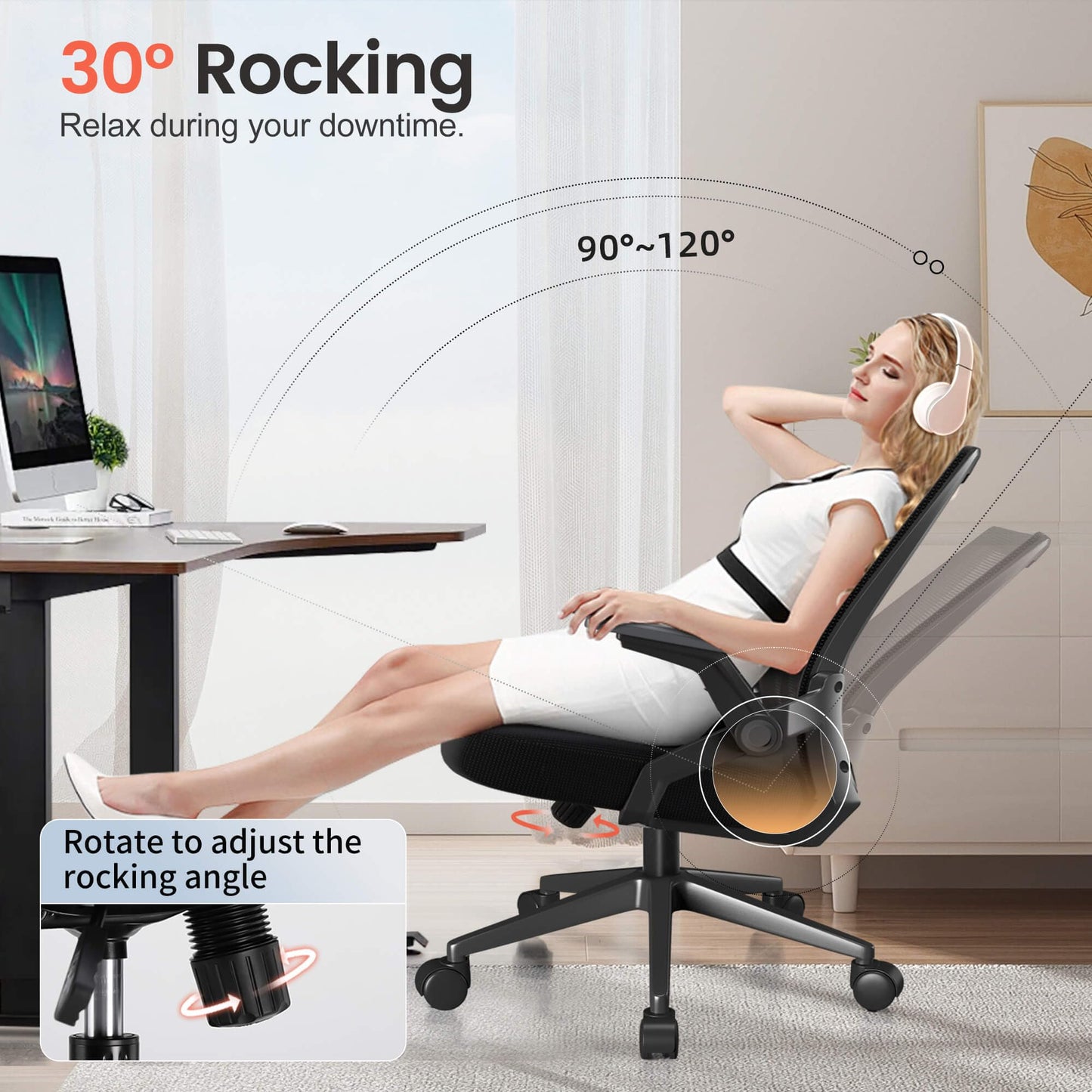 GTRACING Ergonomic Office Chair with Flip-up Armrests Executive Computer Chair for Home Office, Breathable Mesh & Adaptive Lumbar Support, Black - Medaid International