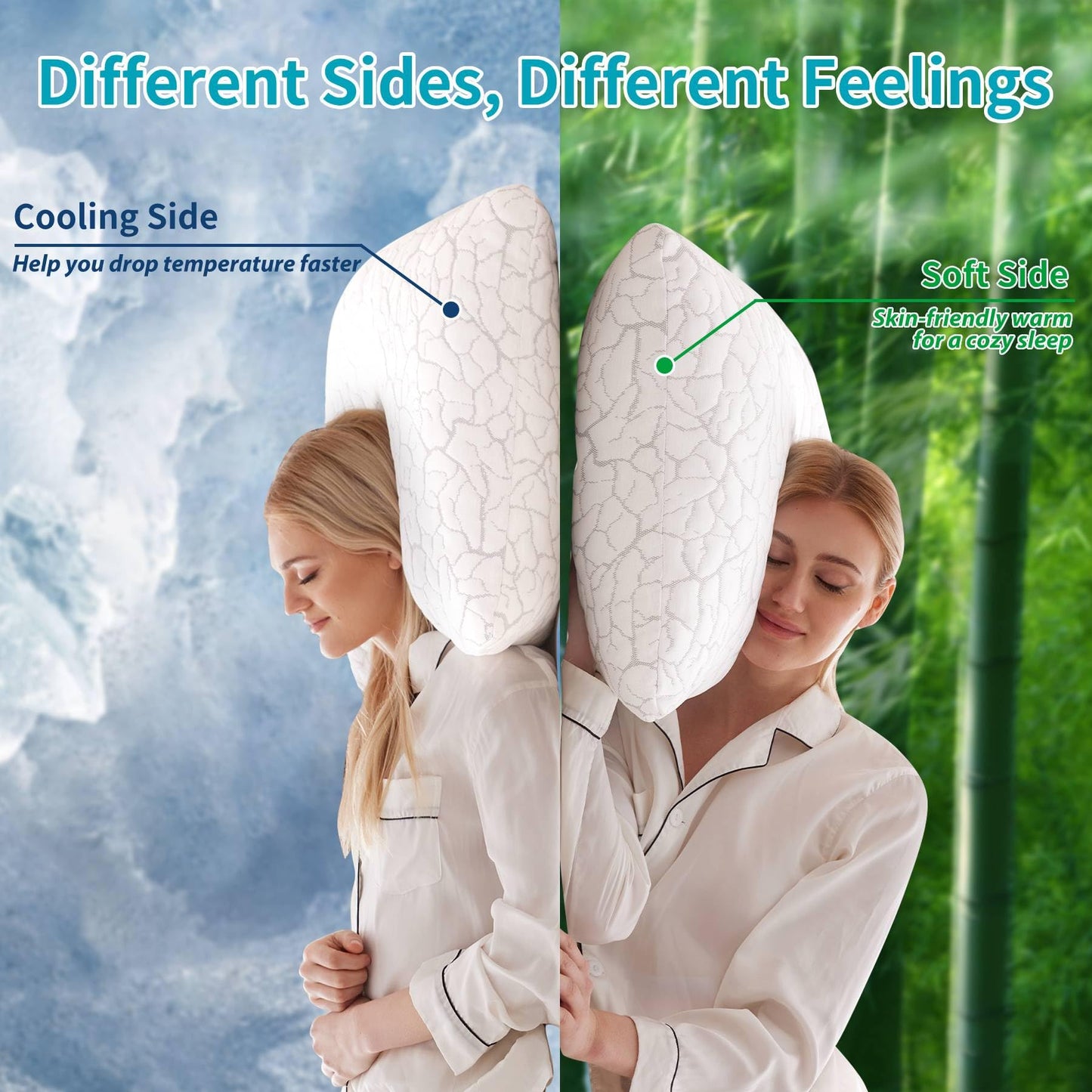 WGAKCED Cooling Pillows for Sleeping 2 Pack, Standard Size Adjustable Shredded Memory Foam Pillows, Firm Bed Pillows for Side, Back, Stomach, Hot Sleepers, Cold Pillow for College Dorm Room - Medaid International