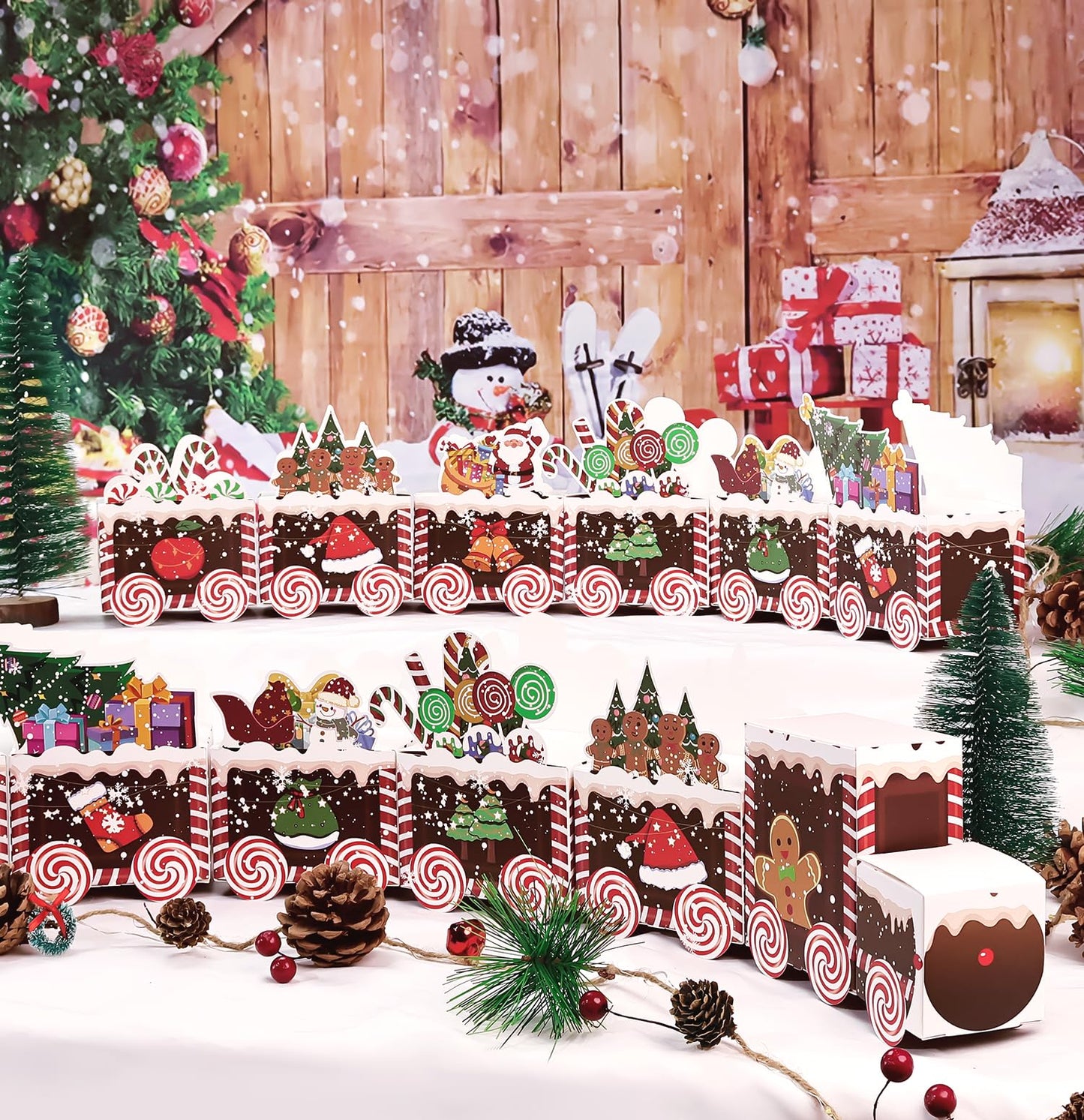 SietDESEO 24 Empty Advent Calendar Boxes to Fill, 24 Days of Christmas Countdown Gift Boxes Brown Train Christmas Advent Calendar Boxes for Kids Adults Xmas Holiday Decorations - Medaid International