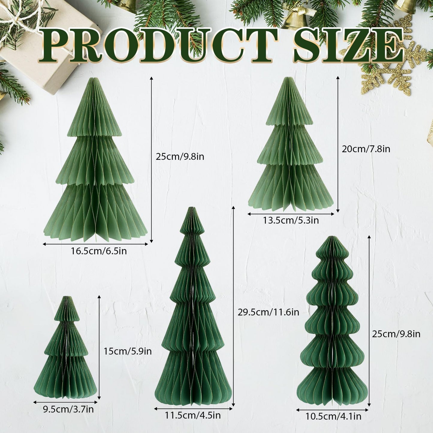 Fenyluxe 5PCS Honeycomb Paper Christmas Trees, Natural Green 3D Foldable Accordion Xmas Trees for Indoor Home Desk Decor, Holiday Dinner Party and Winter Centerpieces - Medaid International