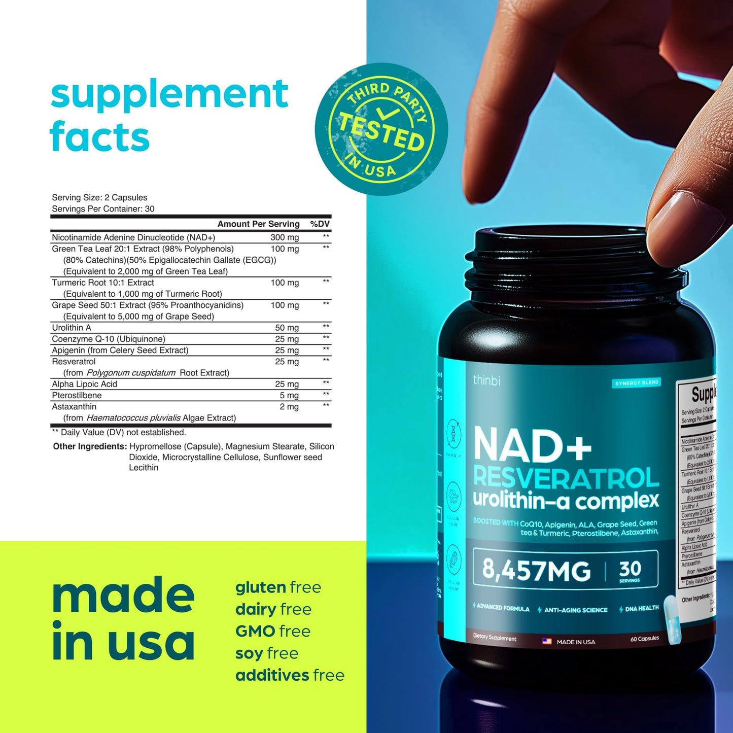NAD Supplement 8,457 mg Extra Strength Liposomal, Green Tea + Astaxanthin for Women & Men, Resveratrol, CoQ10, Alpha Lipoic Acid - Medaid International