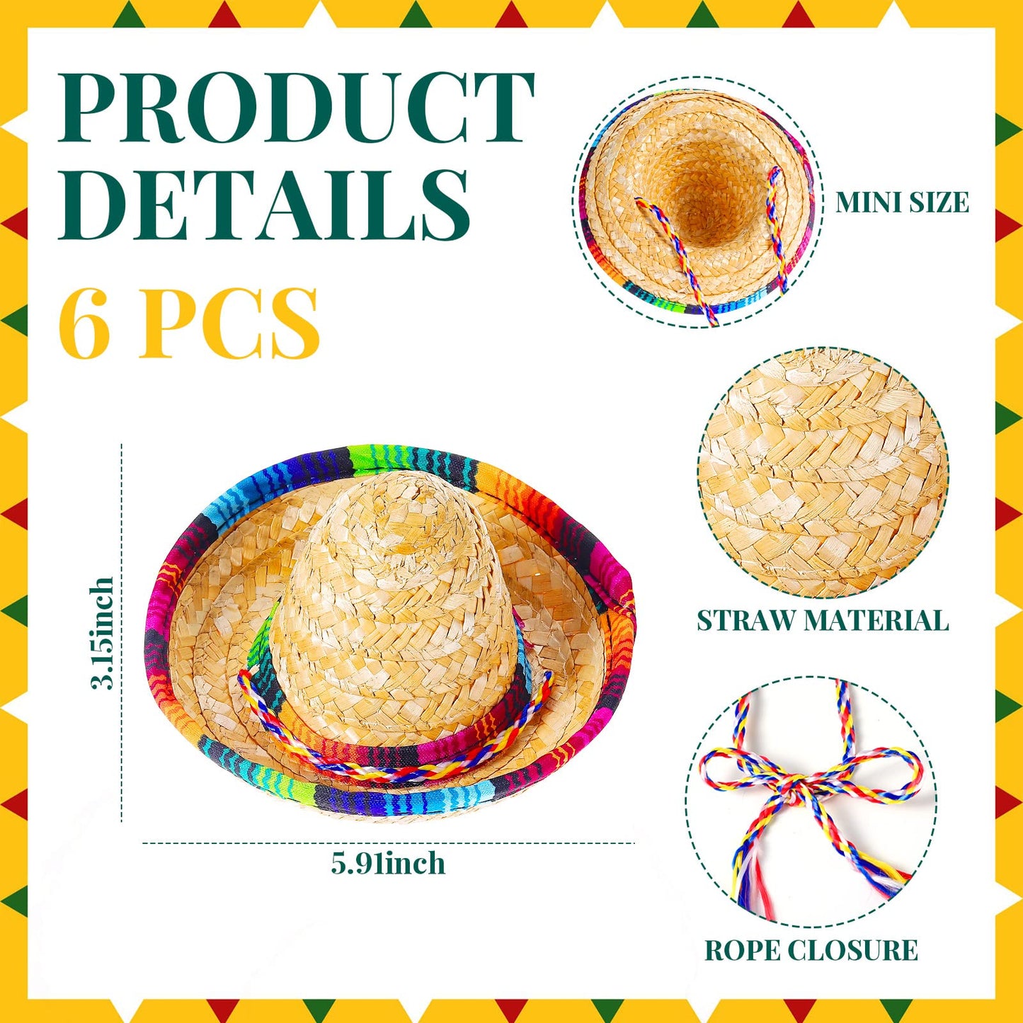 12 Pcs Colorful Wooden Maracas and 6 Pcs Mini Sombrero Hats - Mexican Fiesta Party Favors and Supplies for Carnivals - Medaid International