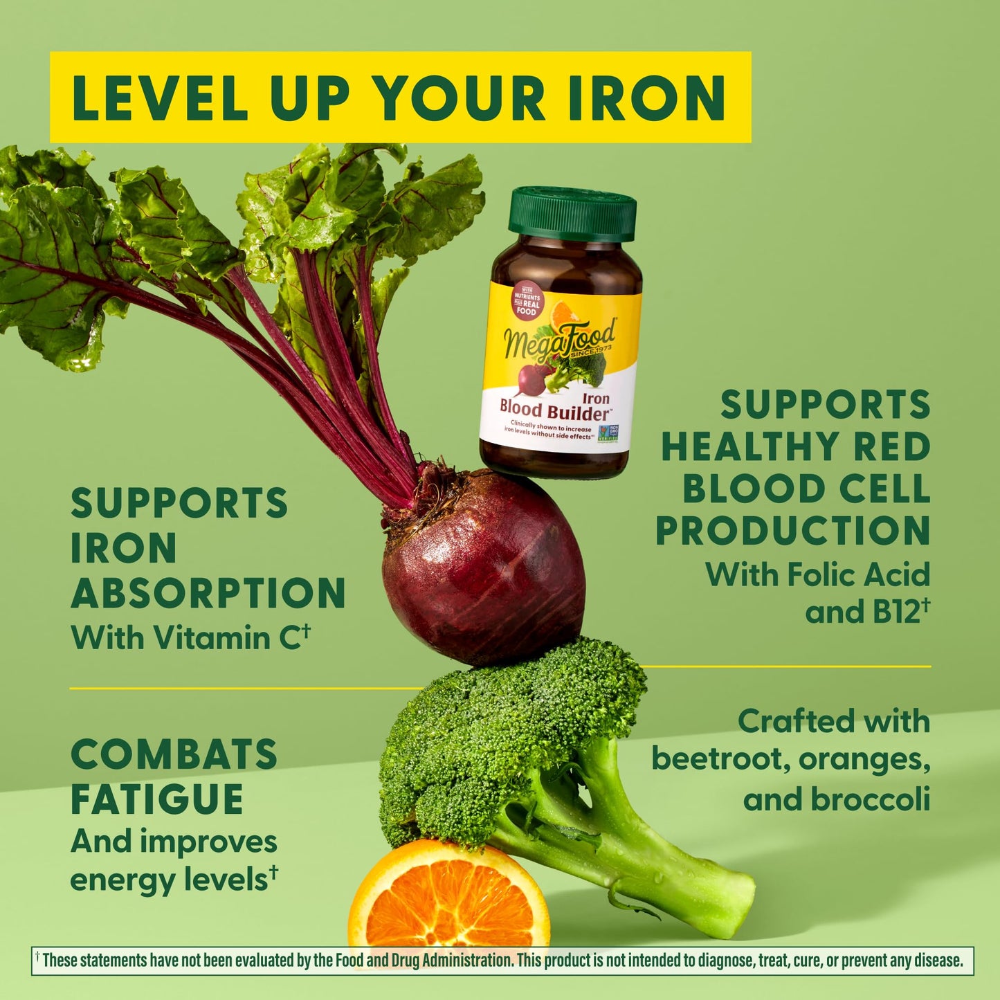 MegaFood Blood Builder Iron Supplement Clinically Shown to Increase Iron Levels Without Side Effects, Vegan Supplement For Women with Vitamin C, Vitamin B12 & Folic Acid, 60 Tablets - Medaid International