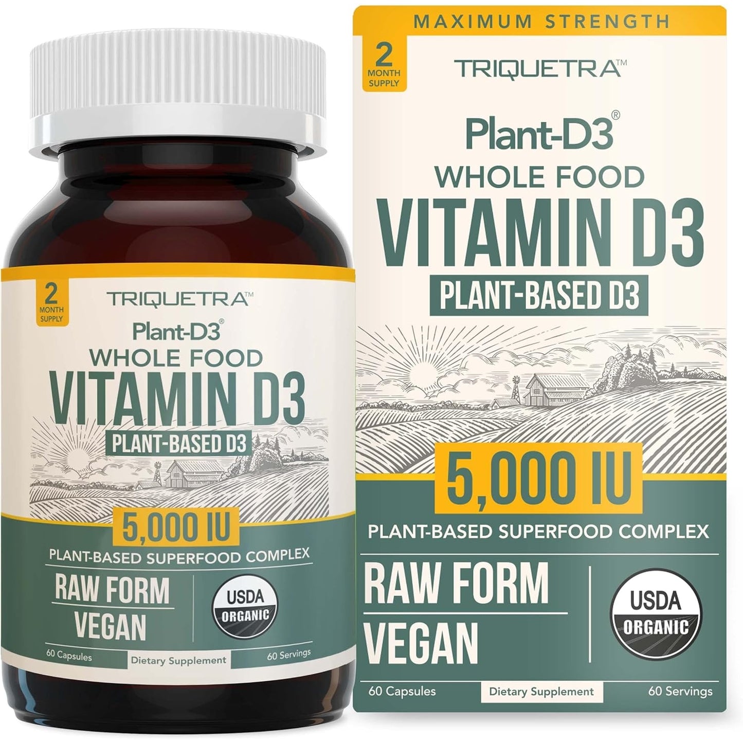 Organic Vitamin D3 5,000 IU - 100% Whole Food & Plant-Based Cholecalciferol Form, 100% Vegan Vitamin D - Enhanced with Prebiotic & Superfood Complex – Organic, Vegan, GMO & Gluten Free (60 Capsules) - Medaid