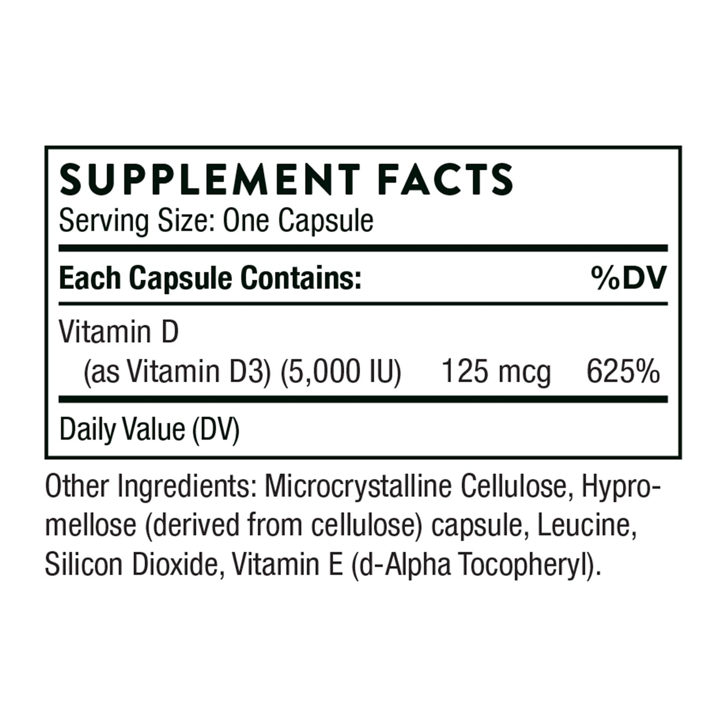 THORNE - Vitamin D-5000 - Vitamin D3 Supplement - Support Healthy Bones, Teeth, Muscles, Cardiovascular, and Immune Function* - NSF Certified for Sport - Dairy-Free, Soy-Free - 60 Capsules - Medaid International