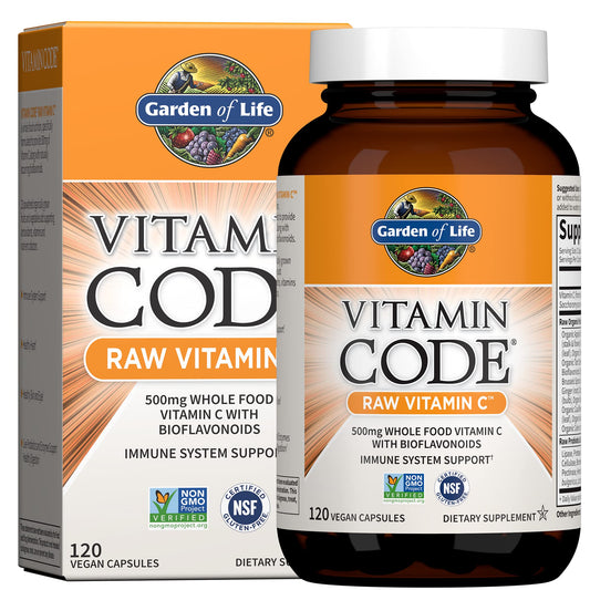 Garden of Life Vitamin Code Raw Vitamin C - 120 Capsules, 500mg Whole Food Vitamin C Capsules + Fruit & Veggie Blend & Probiotics, Supplements for Adults, Vegan, Gluten Free - Medaid International