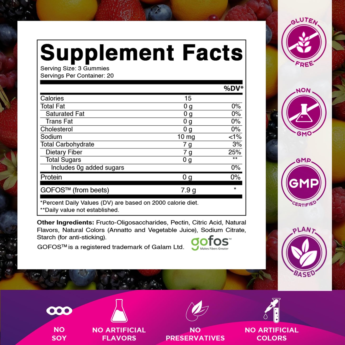 Vitamatic Prebiotic Fiber Gummies for Adults – 7g Fiber per Serving – 60 Pectin-Based Gummies Extra Strength, Zero Sugar Added – Supports Digestive Health & Regularity – Non-GMO, Vegan, Gluten-Free - Medaid International
