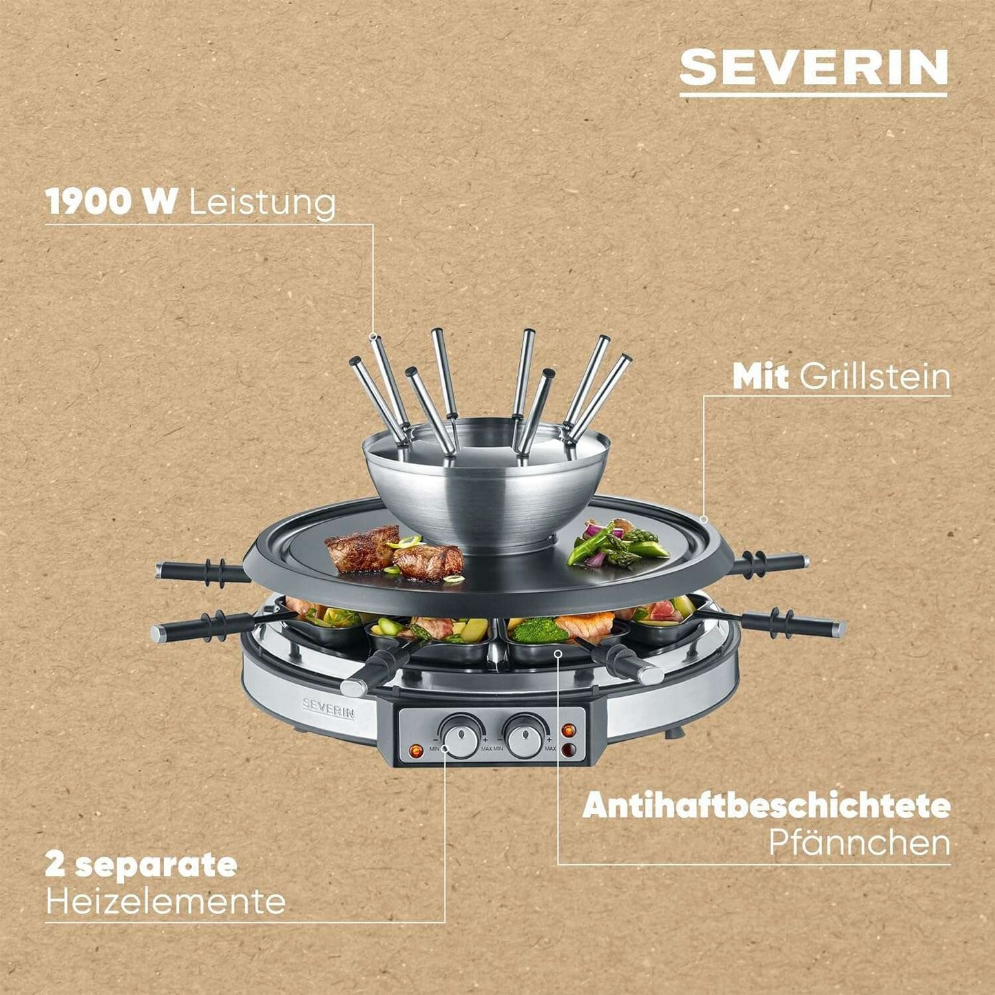 Raclette & Fondue Set - 8 Persons, 1900w - Medaid International