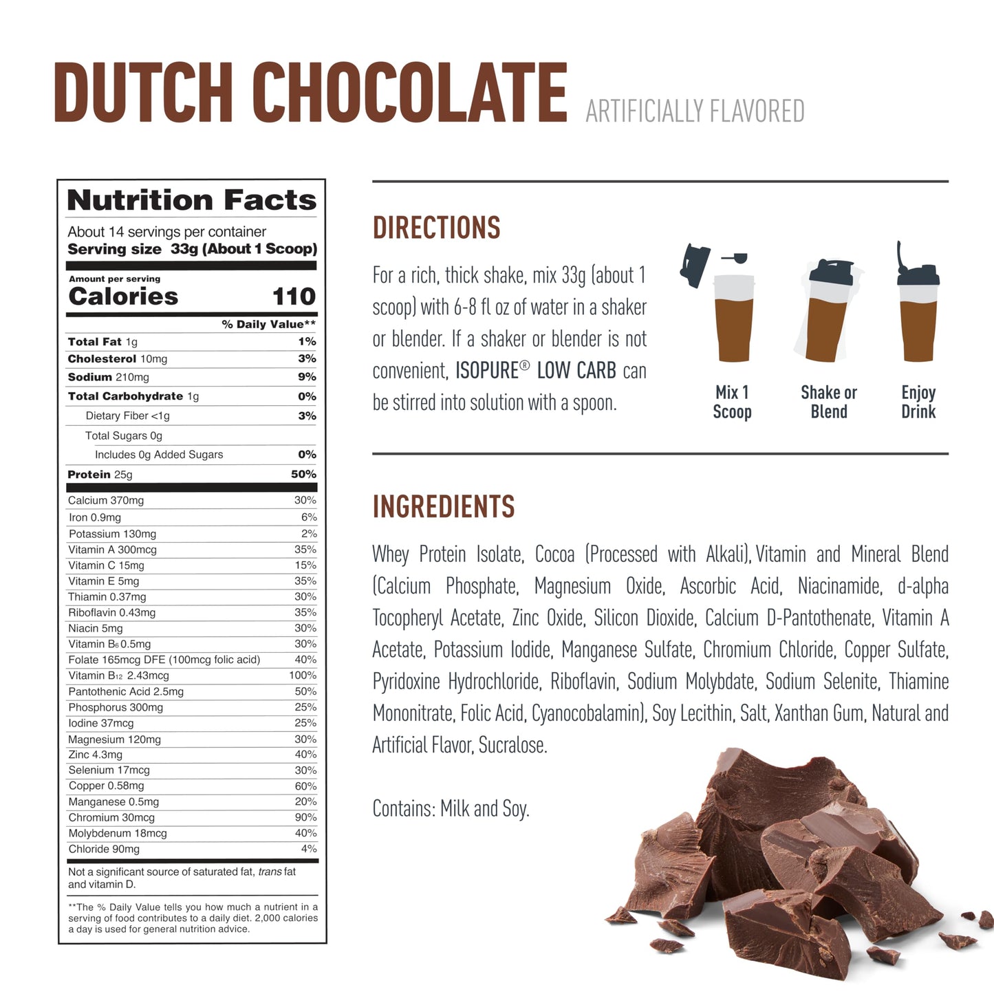 Isopure Low Carb 100% Pure Whey Isolate Protein Powder, Lactose Free, Gluten Free, With Vitamins, Dutch Chocolate, 25g Protein Per Serving, 1 Lb, 14 Servings (Packaging May Vary) - Medaid International