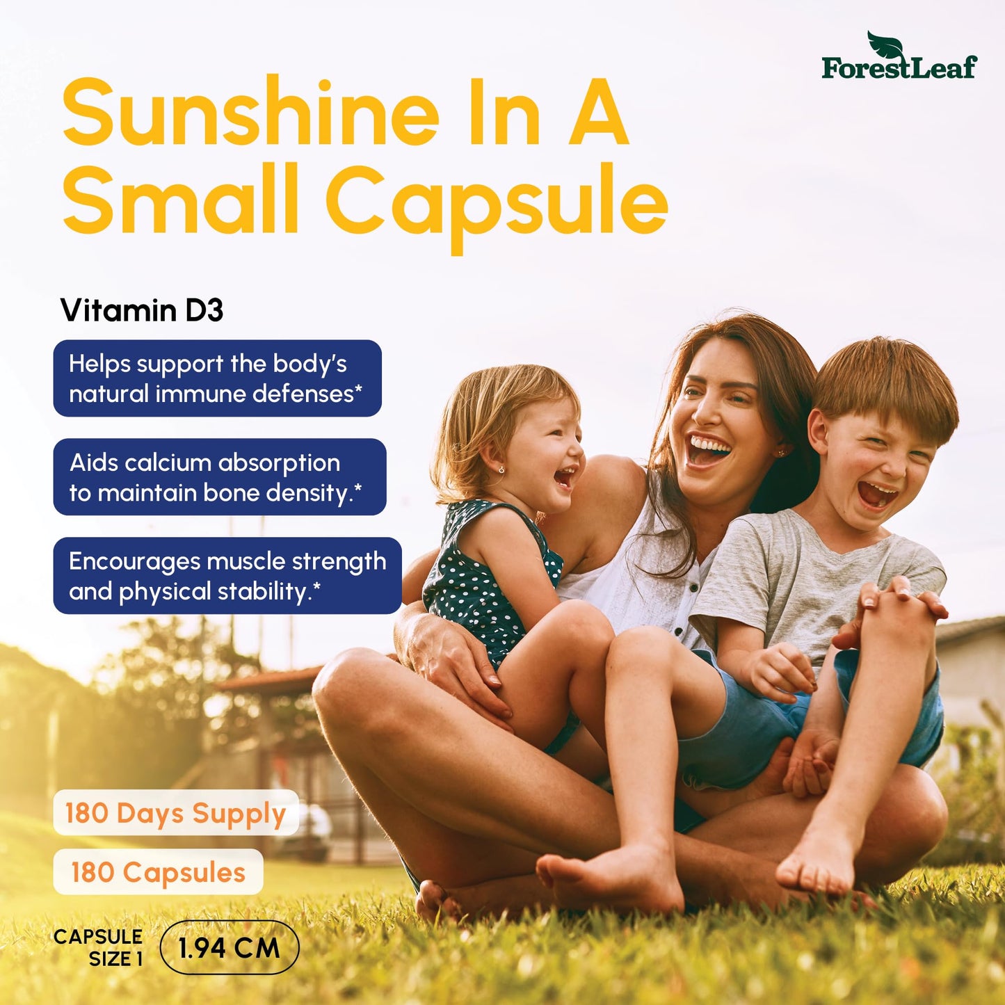 ForestLeaf Vitamin D3 10,000 IU | VIT D - VIT D3 Vitamin D Supplements for Women and Men | Bone Health, Teeth and Immune Support | Easy to Swallow Pills | High Potency Daily, 6-Month Supply, 180 Caps - Medaid International