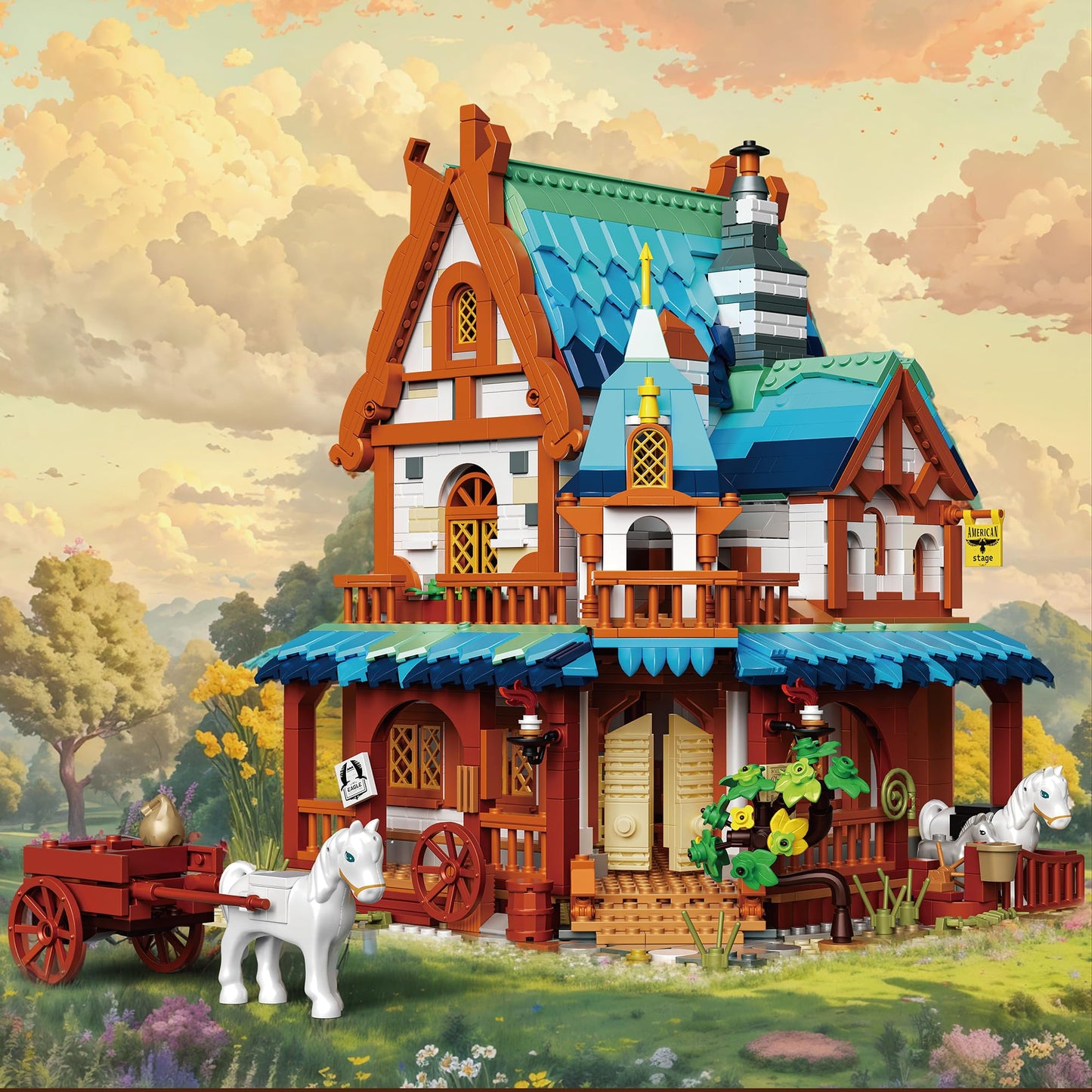 Yunsphere Classic Medieval Waystation Lighting Building-Bricks Set, Mini Post Station Building Model Set,LED DIY Christmas Holiday House,Gift for Boys,Girls and Adults (1767 Pcs) - Medaid International