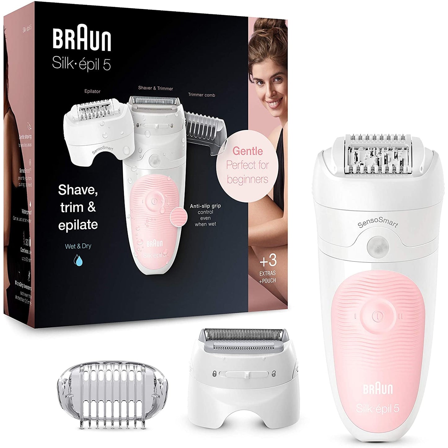 Braun Epilator Silk-épil 5 5-620, Hair Removal for Women, Shaver & Trimmer, Cordless, Rechargeable, Wet & Dry - Medaid