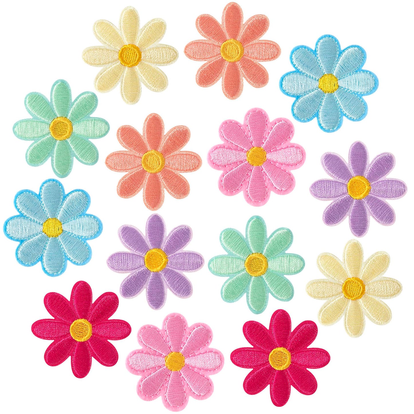 14 Pcs Flower Iron on Patches, Cute Daisy Flower Applique Patch, Sew On Embroidered Applique Sewing Patches for Bags, Jackets, Jeans, Clothes DIY Patches, 1.57x1.57inch, 7 Colors - Medaid International