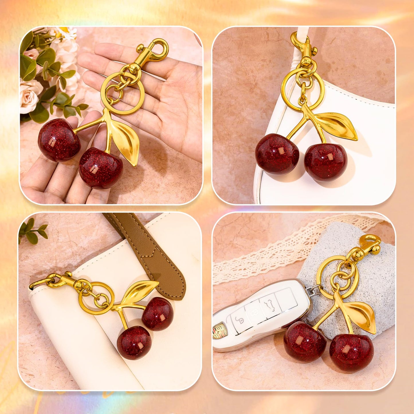 Crizaor Cherry Bag Charm Purse Charms Keychain- Car Cherry Accessories keychians Gifts for Women Mom Daughter Gifts Christmas For Women Valentine Bag Accessory Christmas - Medaid International