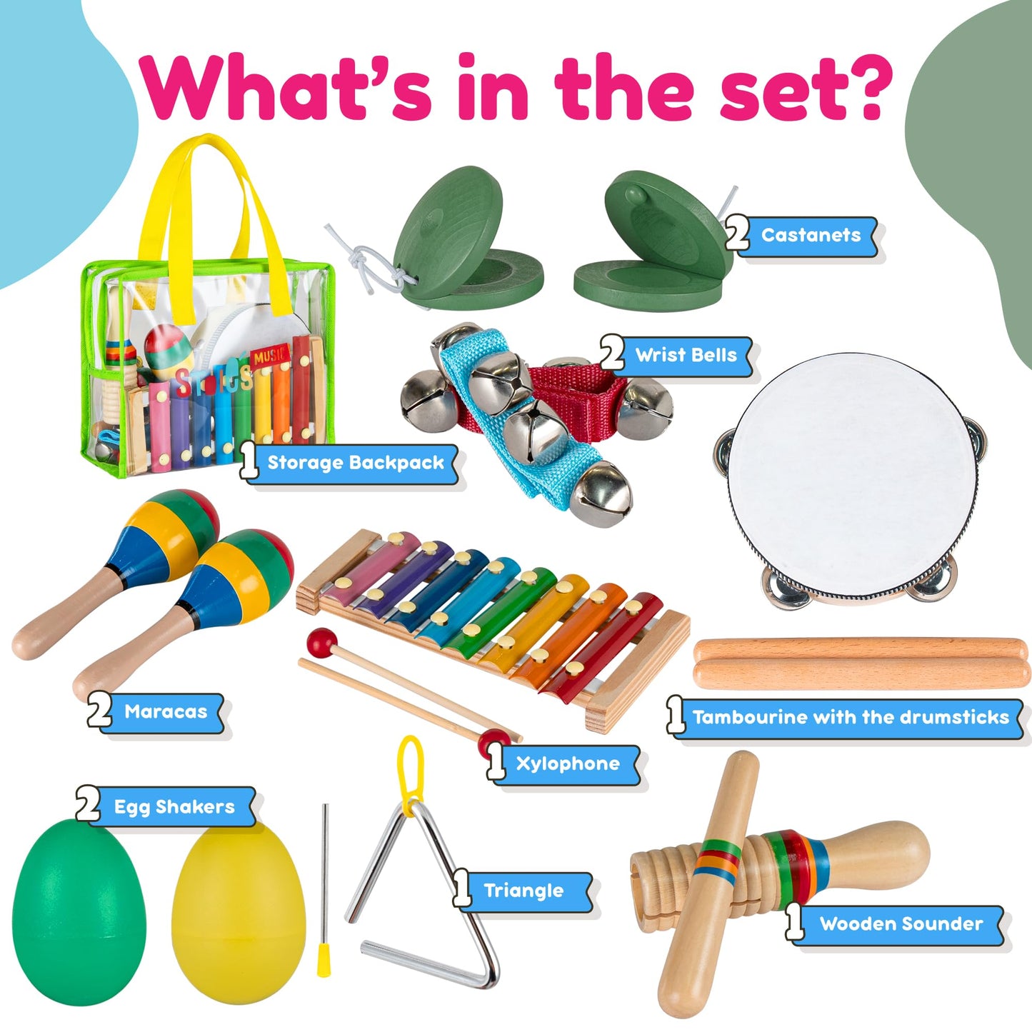 Stoie's Kids Musical Instruments Set – Wooden Percussion Instruments for Toddlers 3-5 Xylophone, Tambourine, Maracas, Music Toys for Toddlers 3-5, Preschool Musical Instruments - Medaid International