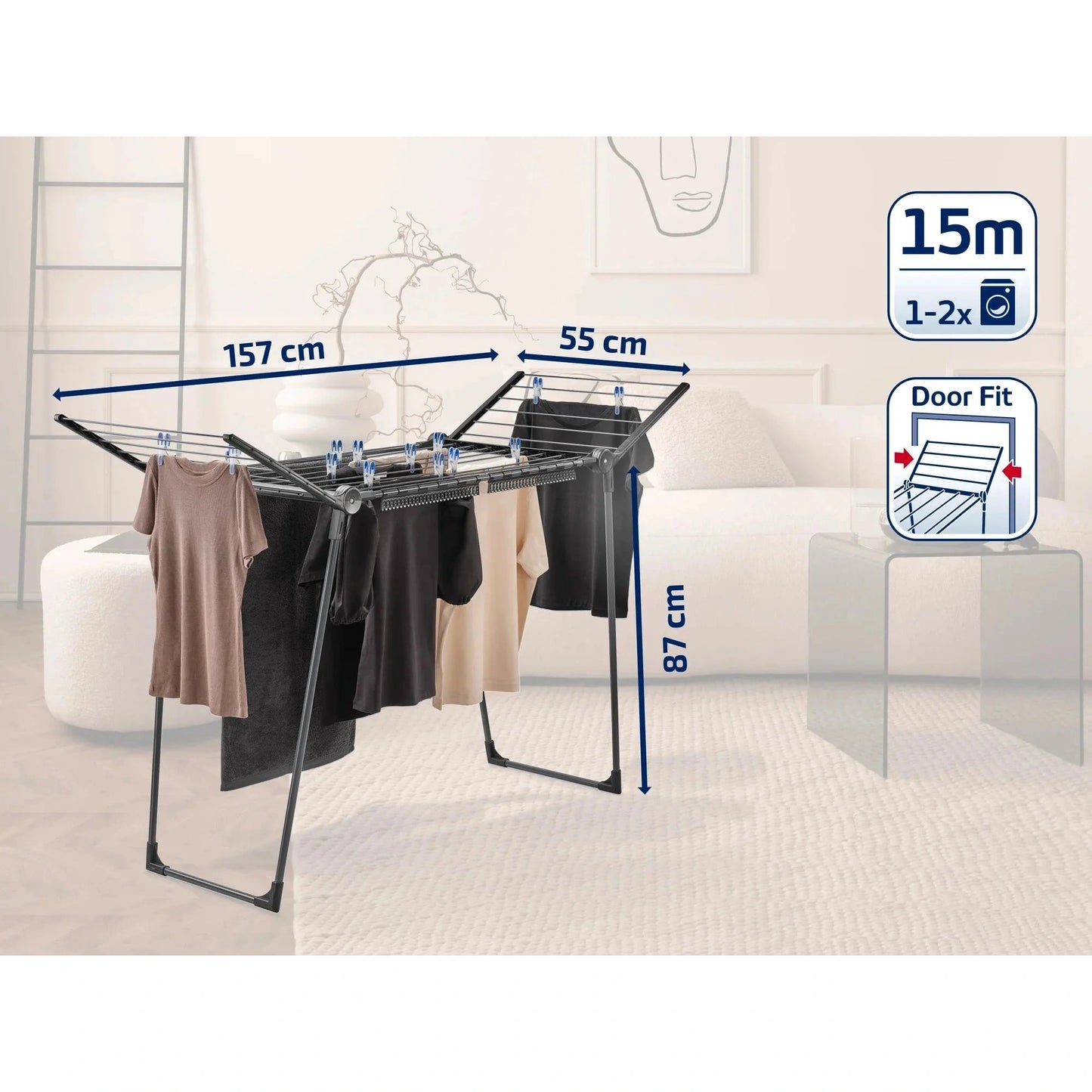 Pegasus 150 Solid Slim Black Clothes Airer - Medaid International