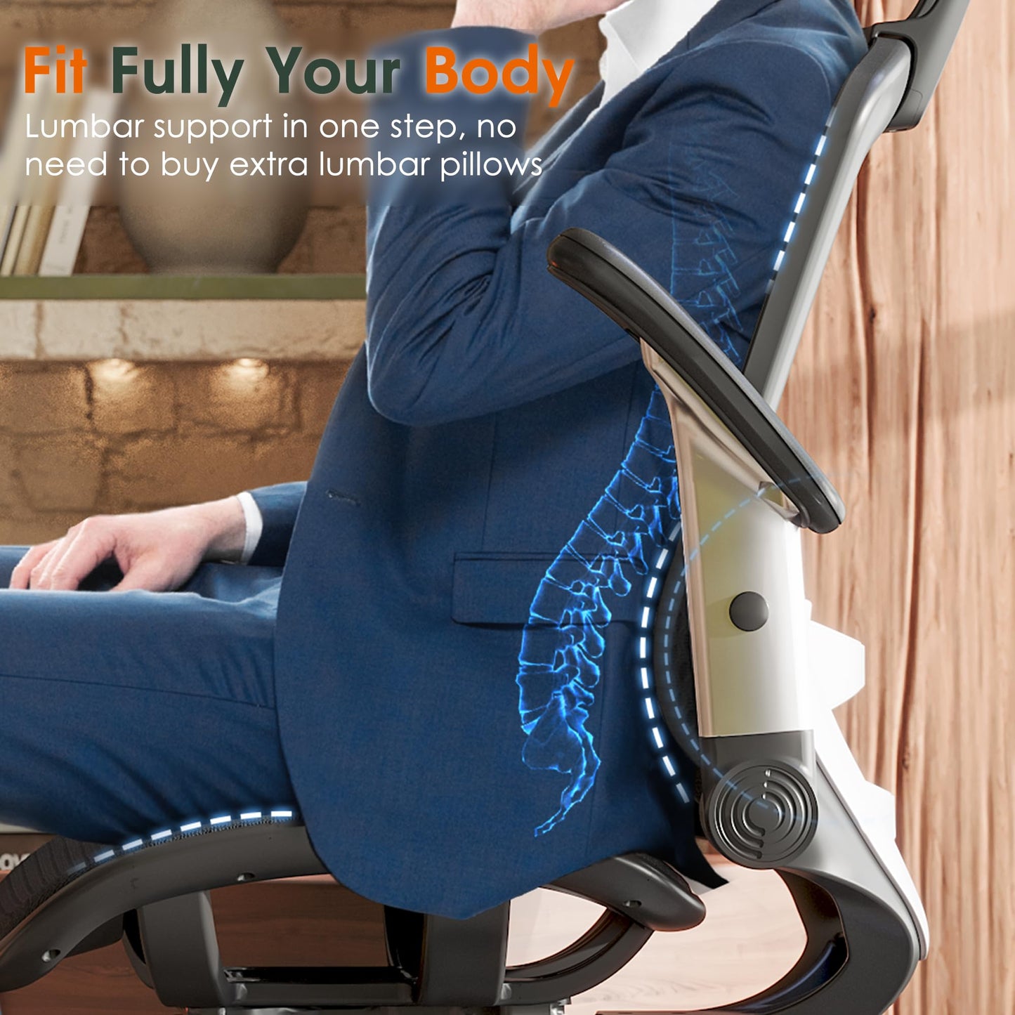 GABRYLLY Ergonomic Office Chair, High Back Home Desk Chair with Headrest, Flip-Up Arms, 90-120° Tilt Lock and Wide Cushion, Big and Tall Mesh Chairs for Man Woman, Black Task Chair - Medaid International