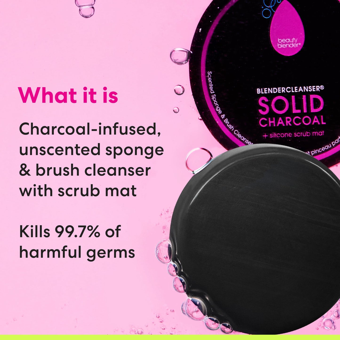 Beautyblender® | Blendercleanser® Solid Charcoal Scented Makeup Sponge & Brush Cleanser + Silicone Scrub Mat, Subtle Lavender Scent, Made in USA, Cleaning Makeup Sponges, Brushes & Applicators, 5.3oz - Medaid International