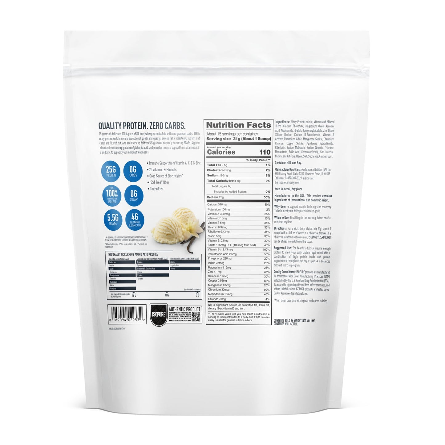 Isopure Zero Carb 100% Pure Whey Isolate Protein Powder, Lactose Free, Gluten Free, With Vitamins, Creamy Vanilla, 25g Protein Per Serving, 1 Lb, 15 Servings (Packaging May Vary) - Medaid International