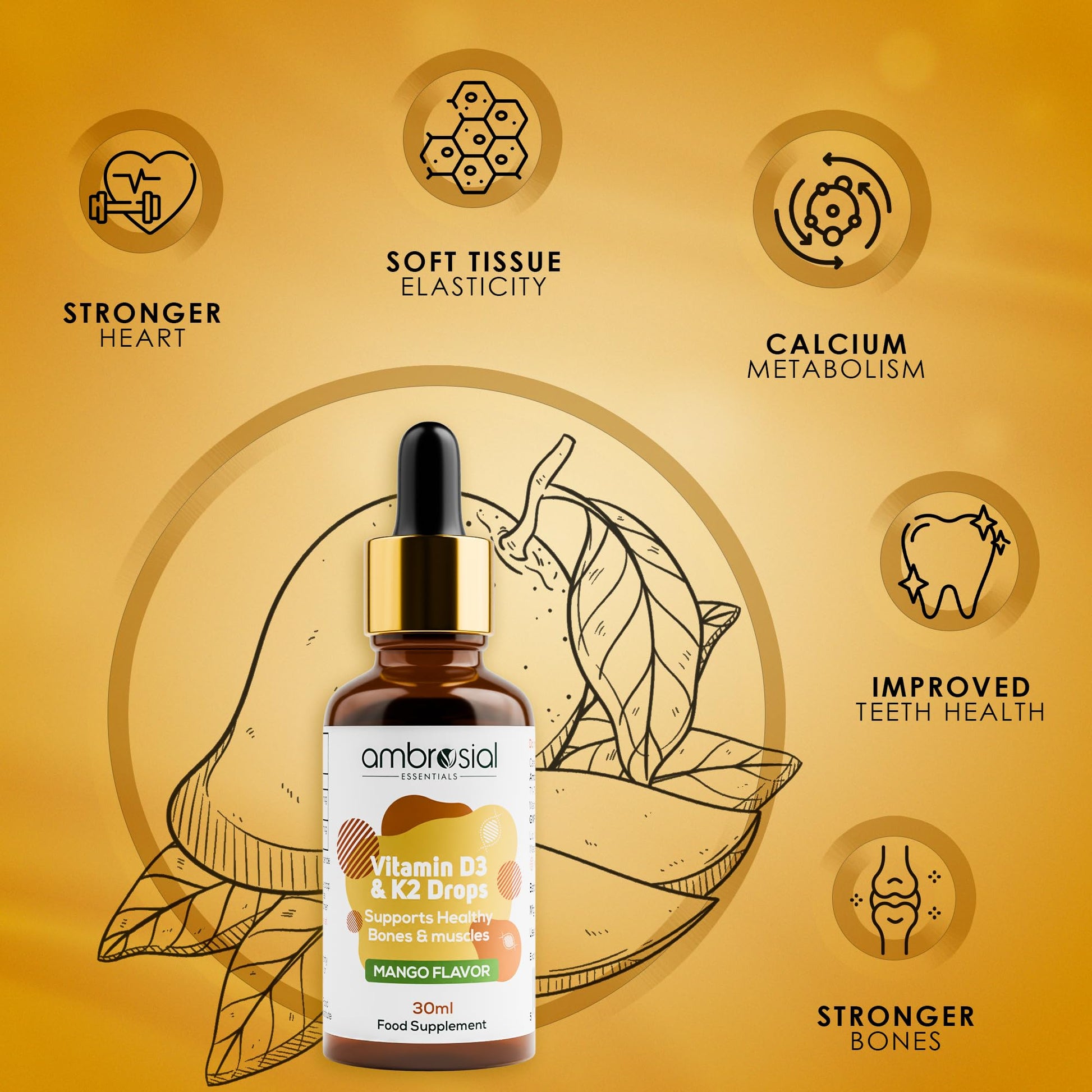 AMBROSIAL Vitamin D3 K2 Drops - for Adults and Kids (Pack of 1-30ml) - Medaid International