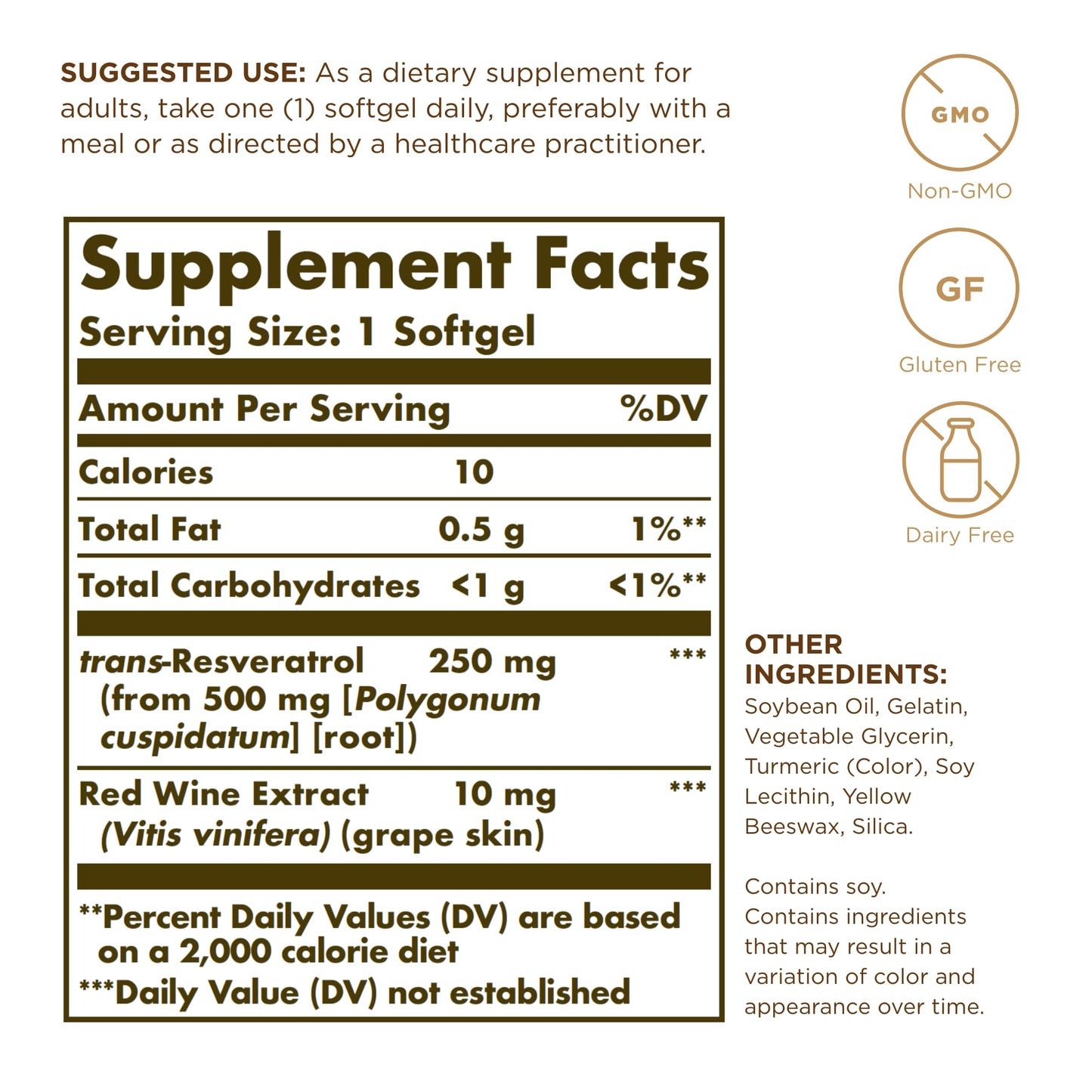Solgar Resveratrol 250 mg with Red Wine Extract - 30 Softgels - Antioxidant Support - Non-GMO, Gluten Free, Dairy Free - 30 Servings - Medaid International