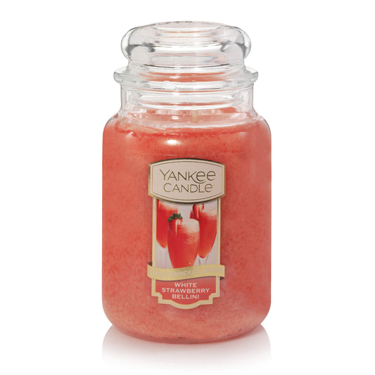 Yankee Candle White Strawberry Bellini Scented, Classic 22oz Large Jar Single Wick Candle, Over 110 Hours of Burn Time - Medaid International