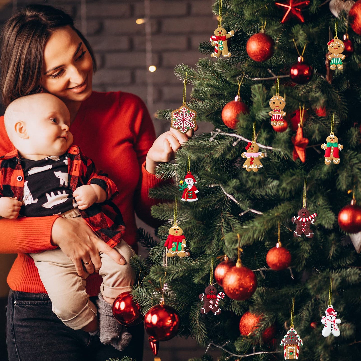 12pcs Christmas Ornaments Cute Snowman Xmas Tree Decorations Santa Claus Plastic Figurines Ornaments with Sugar Cookie House for Christmas Tree Hanging Party DIY Decor 3 Inch Tall - Medaid International