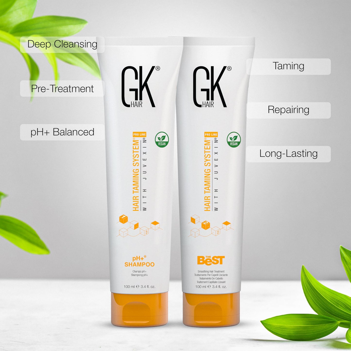 GK HAIR Global Keratin Professional Brazilian Keratin Hair Treatment Kit (100ml/3.4 Fl. Oz.) With PH shampoo- The Best Smoothing & Strengthening to make Hair Healthy - Formaldehyde free, Sulfate-free - Medaid International