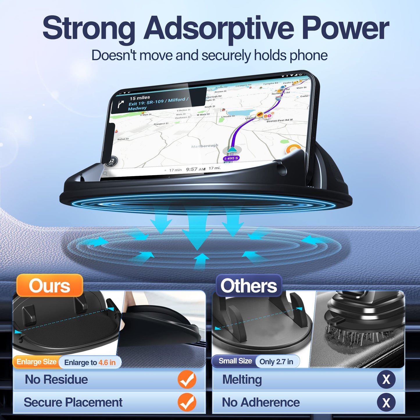 Loncaster Car Phone Holder, Car Phone Mount Silicone Car Pad Mat for Various Dashboards, Slip Free Desk Phone Stand Compatible with iPhone, Samsung, Android Smartphones, GPS Devices and More, Black - Medaid International