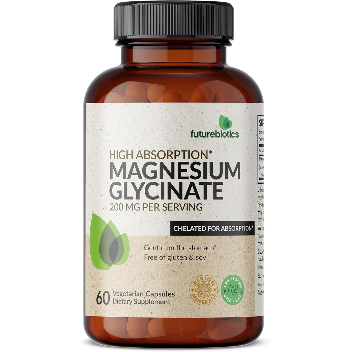 Futurebiotics Magnesium Glycinate 200 MG per Serving Chelated for High Absorption, Gentle On Stomach, Non-GMO, 60 Vegetarian Capsules - Medaid